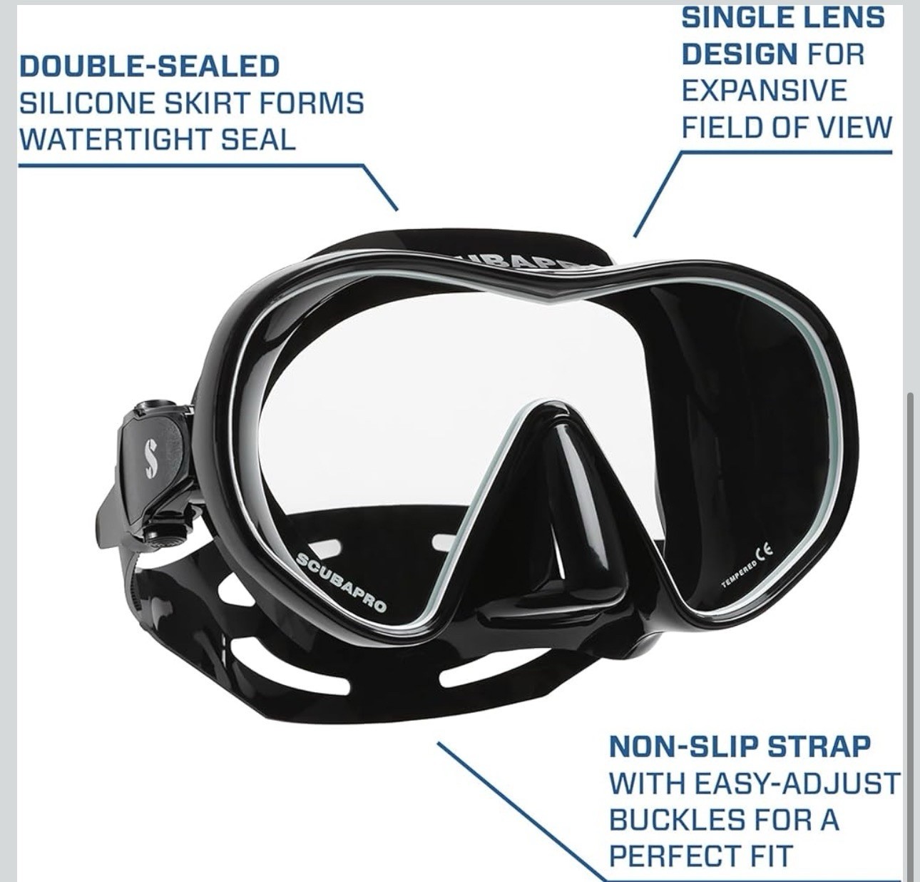 SCUBAPRO Solo Scuba Mask with Panoramic Single Lens for Recreational D