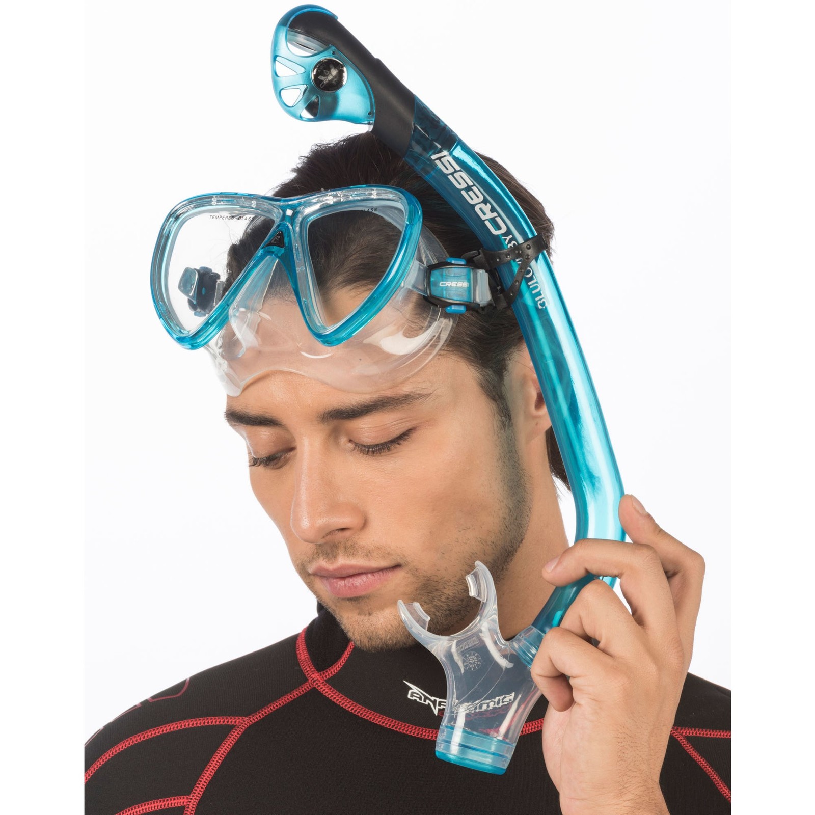 CRESSI Ocean Set, Mask, Dry Snorkel, Fins, Translucent Aquamarine, Size [L/Xl]