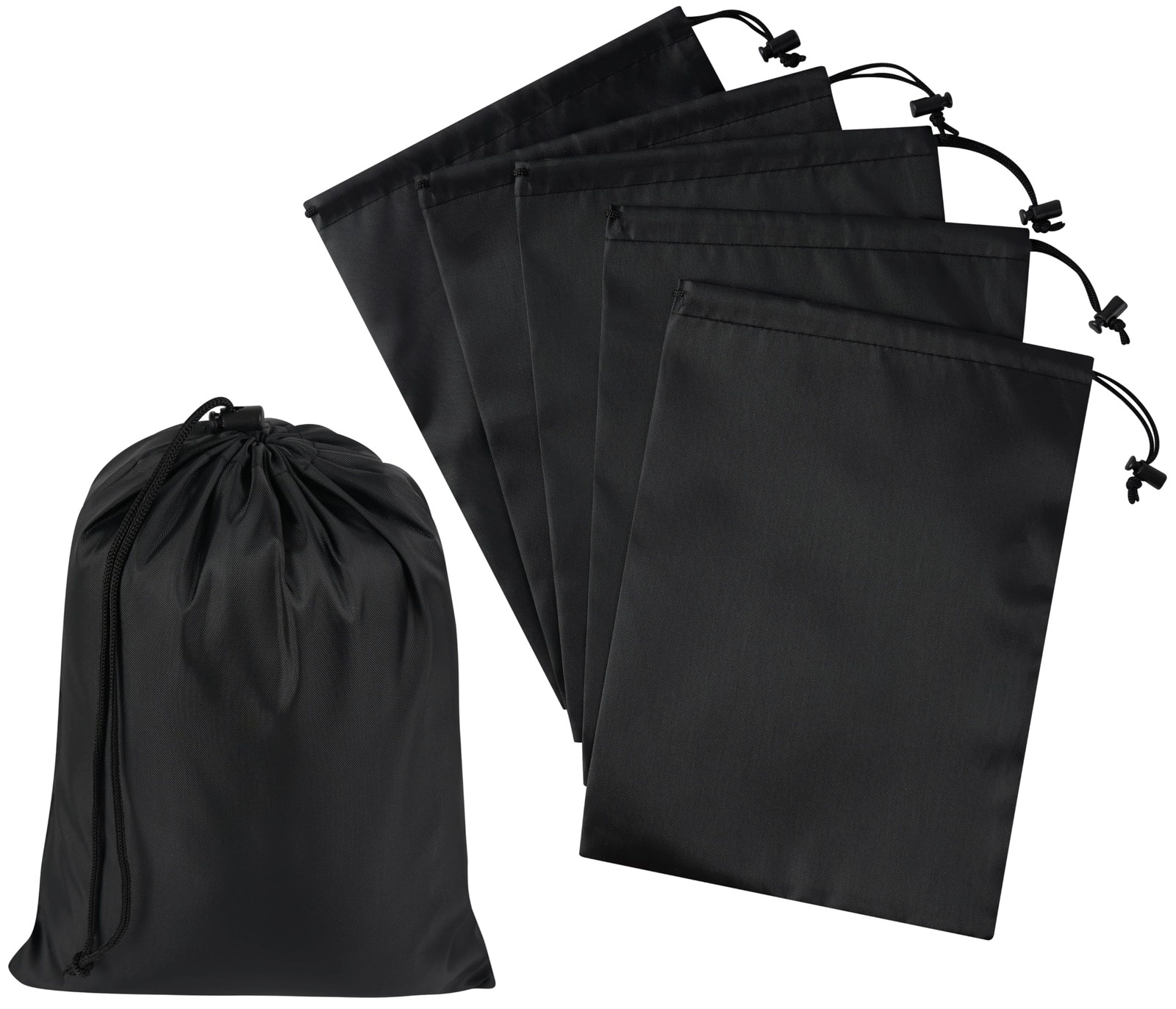 Drawstring Bag with Toggle – Nylon Cinch and Ditty Pouch – 8 x 11 Inch, Black