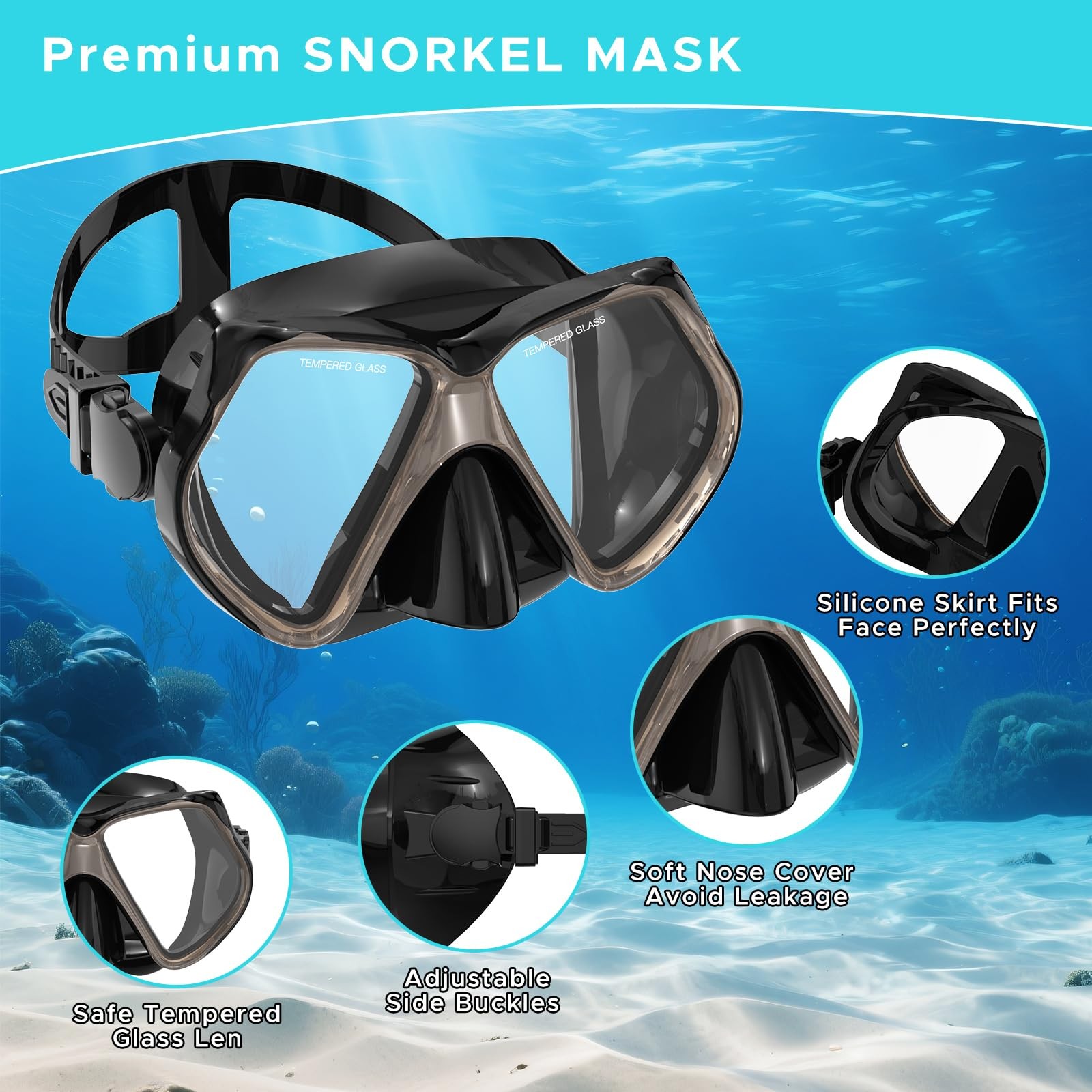 Snorkeling Gear for Adults, Dry Snorkel, Mask Set Adult, Diving Gray+Blue