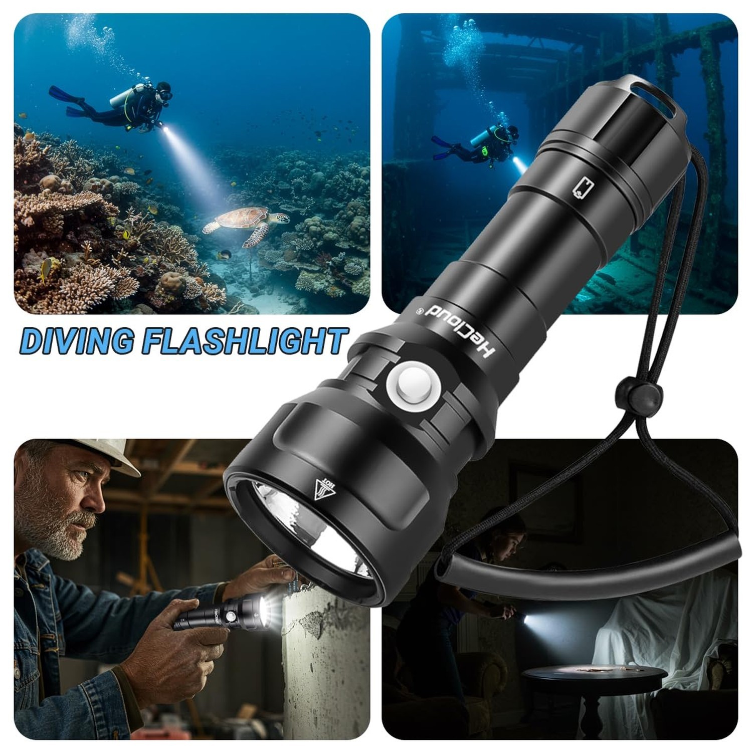 Diving Scuba Flashlight 7500 Lumens Underwater 492ft Professional Snorkeling …
