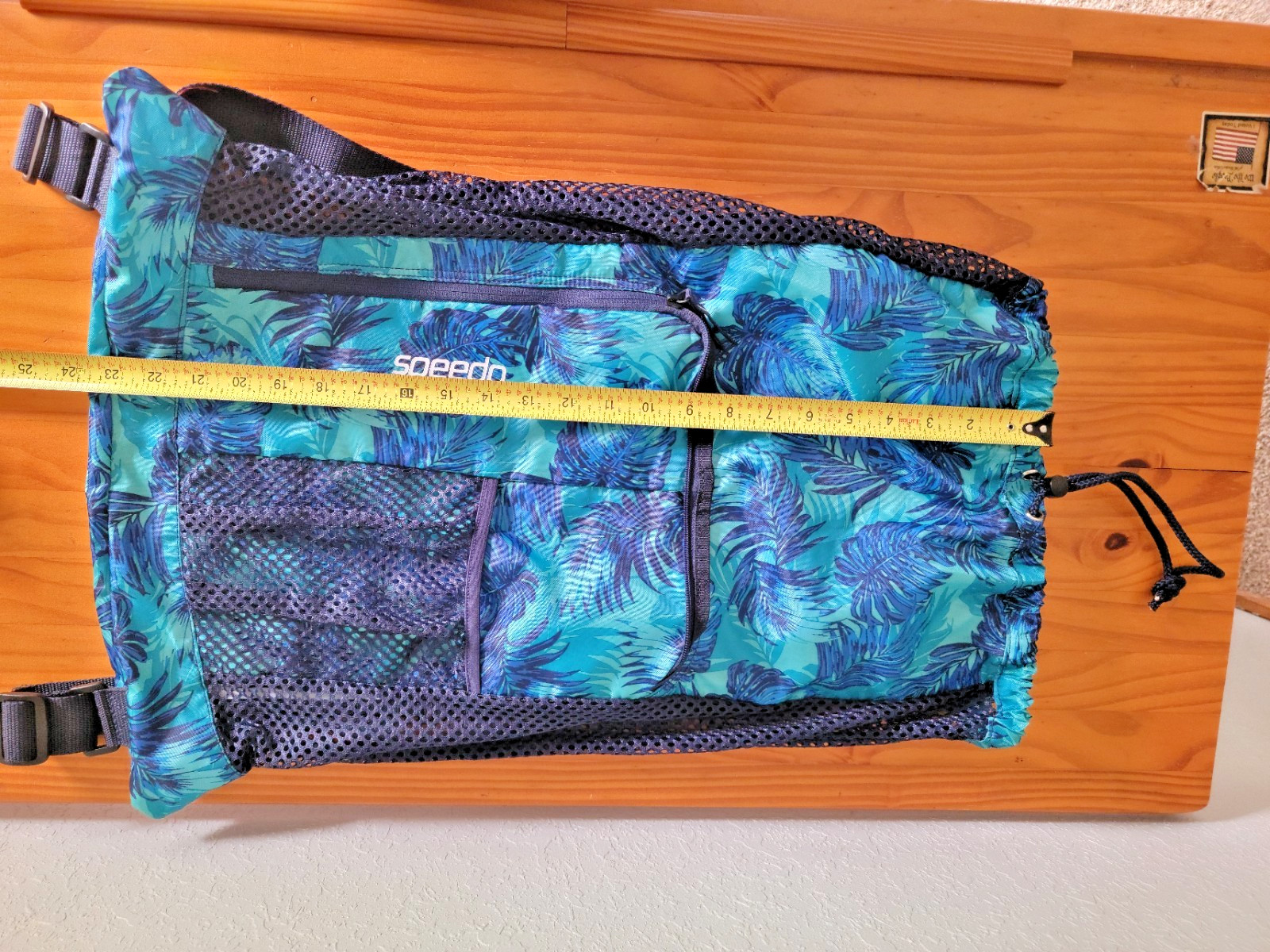 Speedo Printed Deluxe Ventilator Mesh Bag Swim Gear Backpack Blue Green Palm