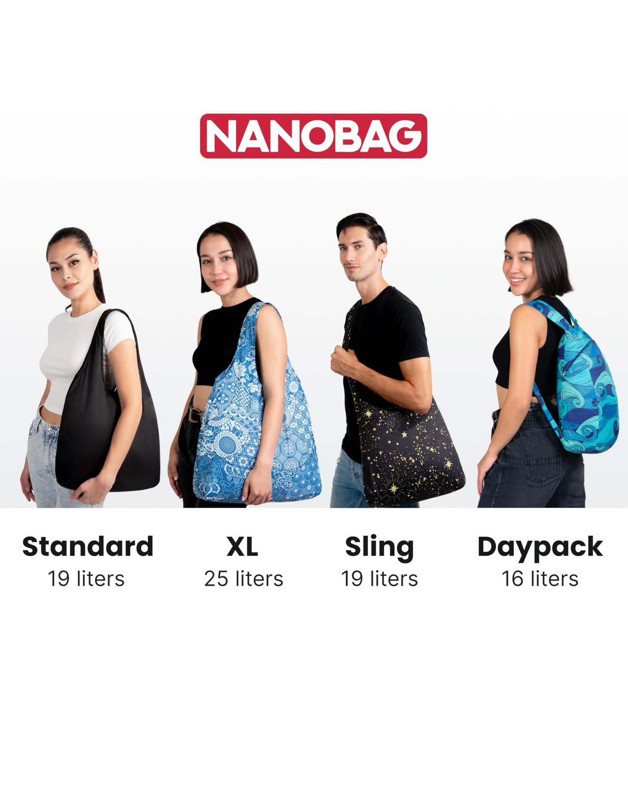 Nanobag Daypack – Ultralight 16L Foldable Travel & Hiking Daypack, Black