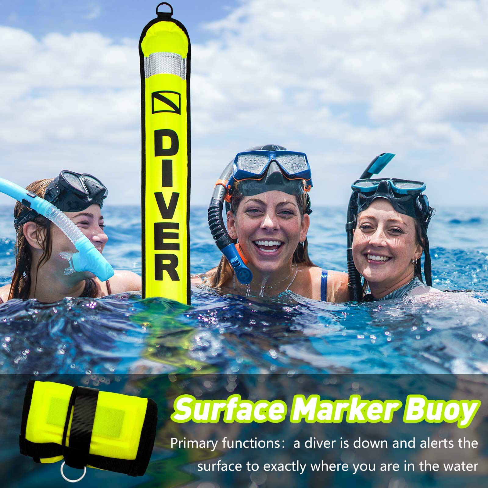 5ft Scuba Diving Surface Marker Buoy (SMB), Safety Sausage with Plastic 98ft …