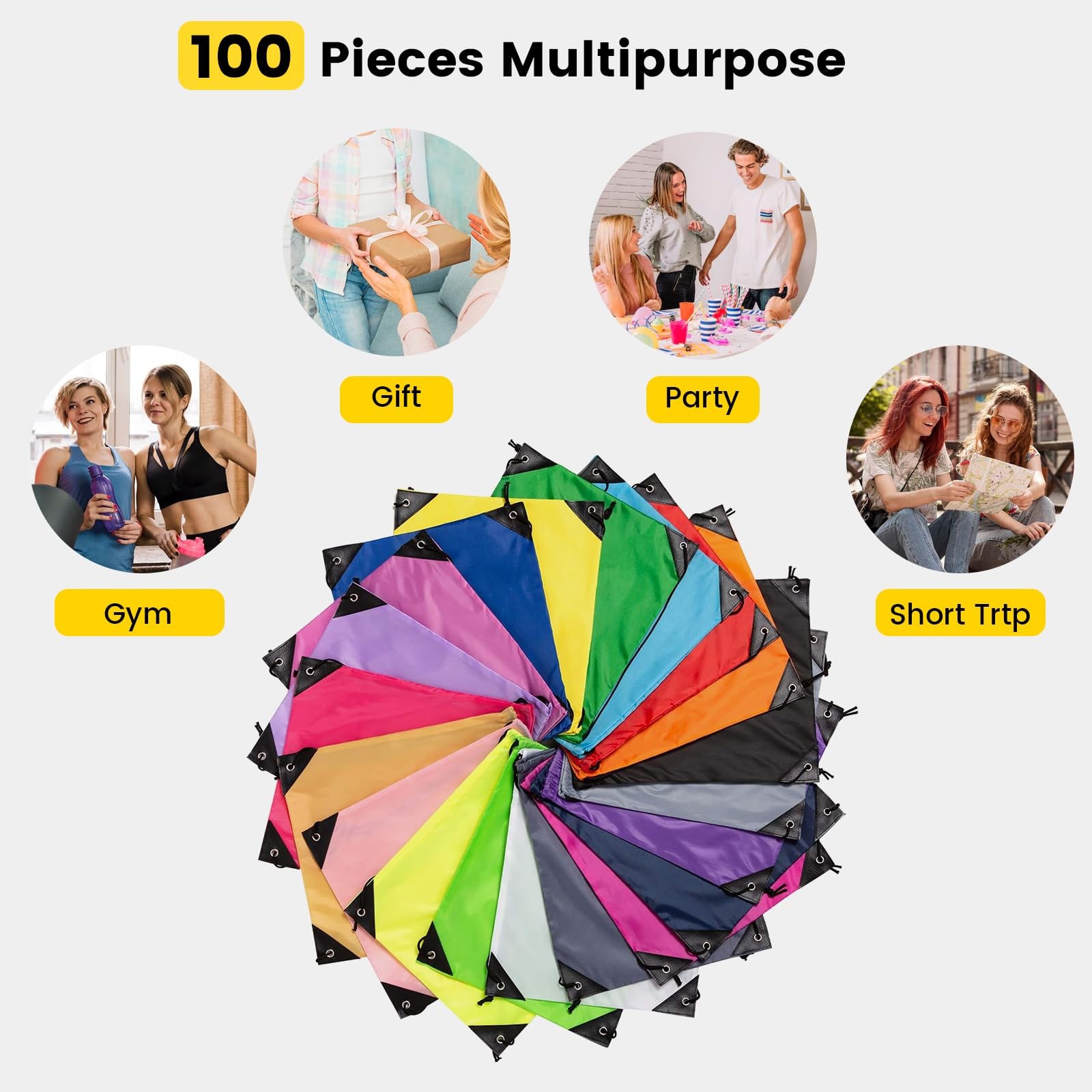 Vorspack 100 Pcs Drawstring Bags Bulk – 100 Count (Pack of 1), Multicolor