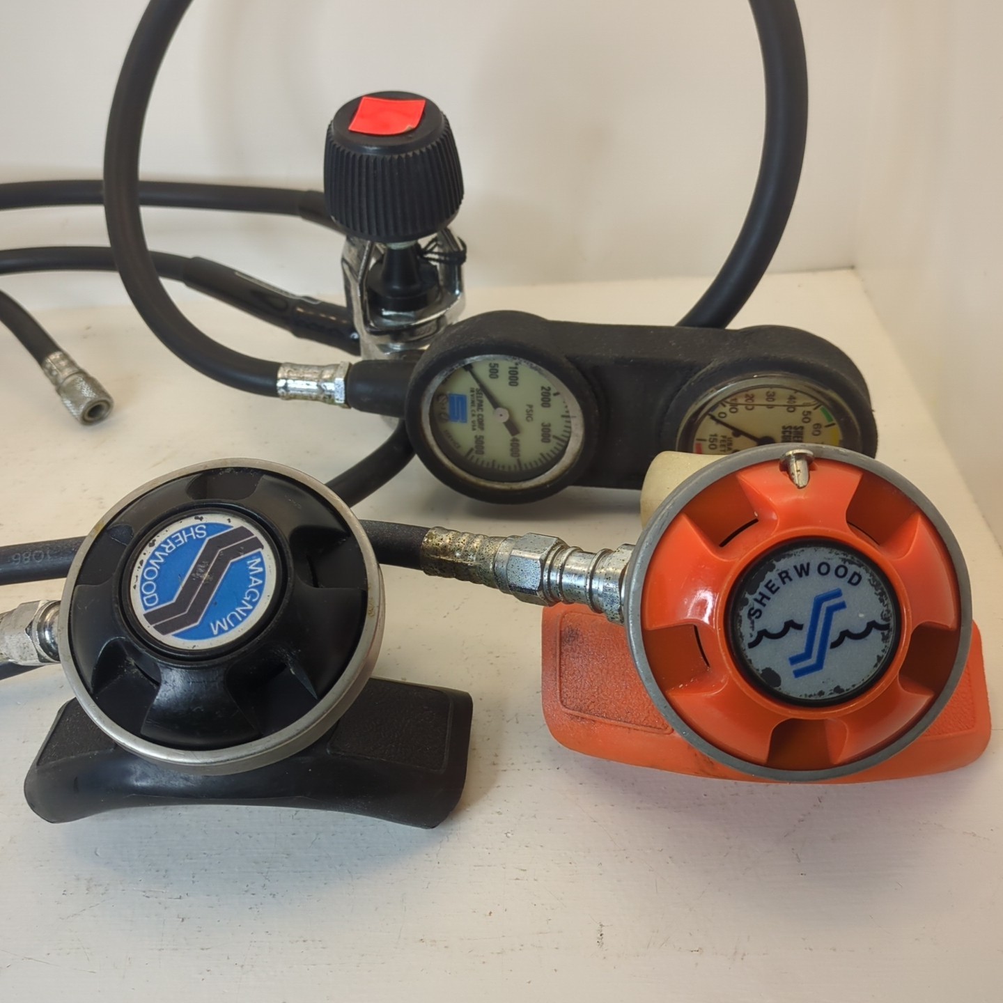 VTG Scuba Diving Lot Sherwood Magnum Regulator Octopus Selpac Gauge Untested
