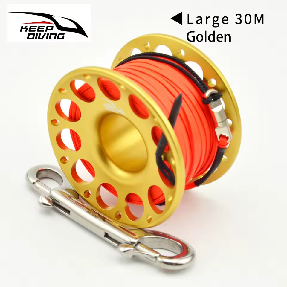 100ft, 30 Meter Line Aluminum Metal Finger Spool Reel Scuba Dive Wreck Reel Clip