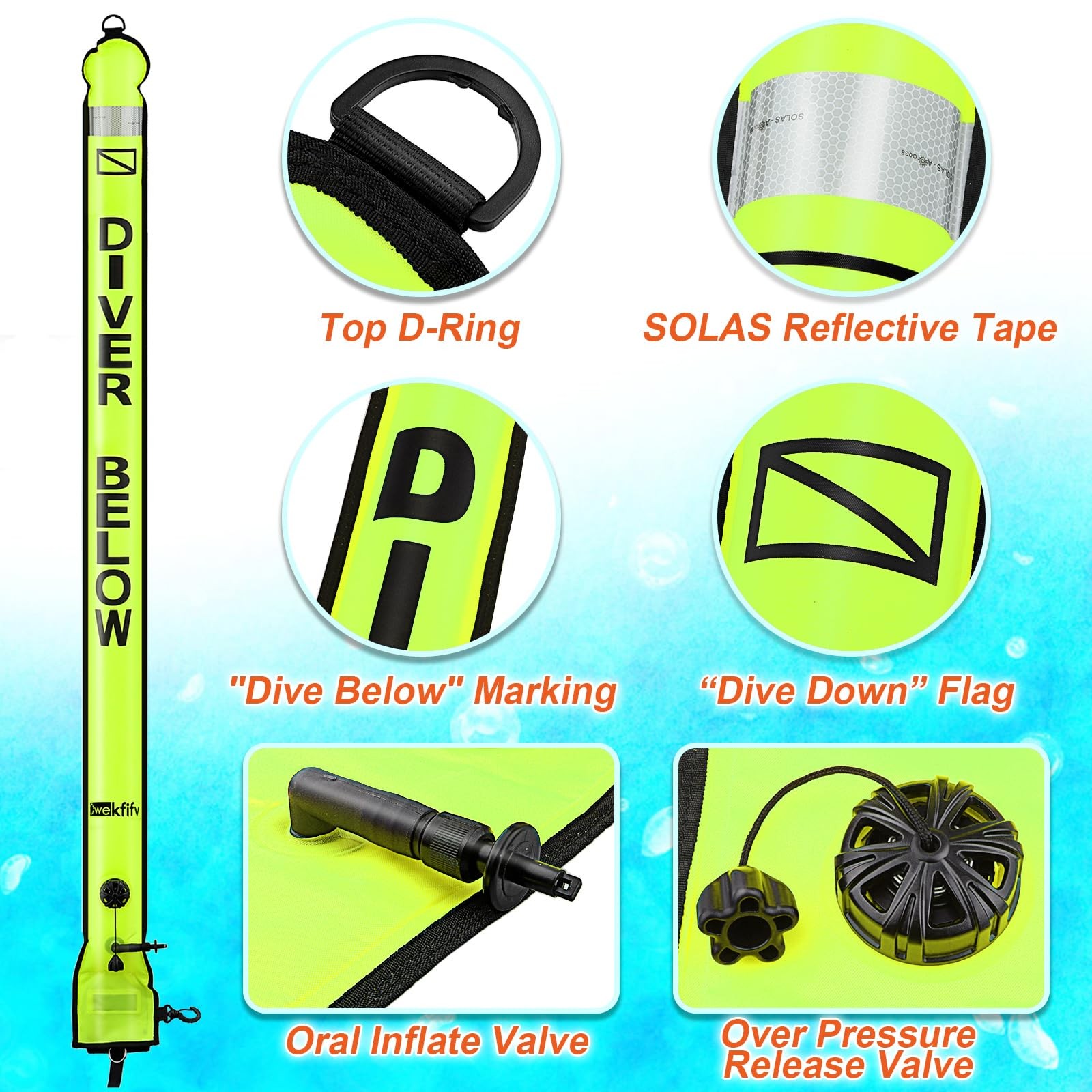 Surface Marker Buoy Scuba with Reel, 6ft/180cm High Visibility Diving Open Bo…