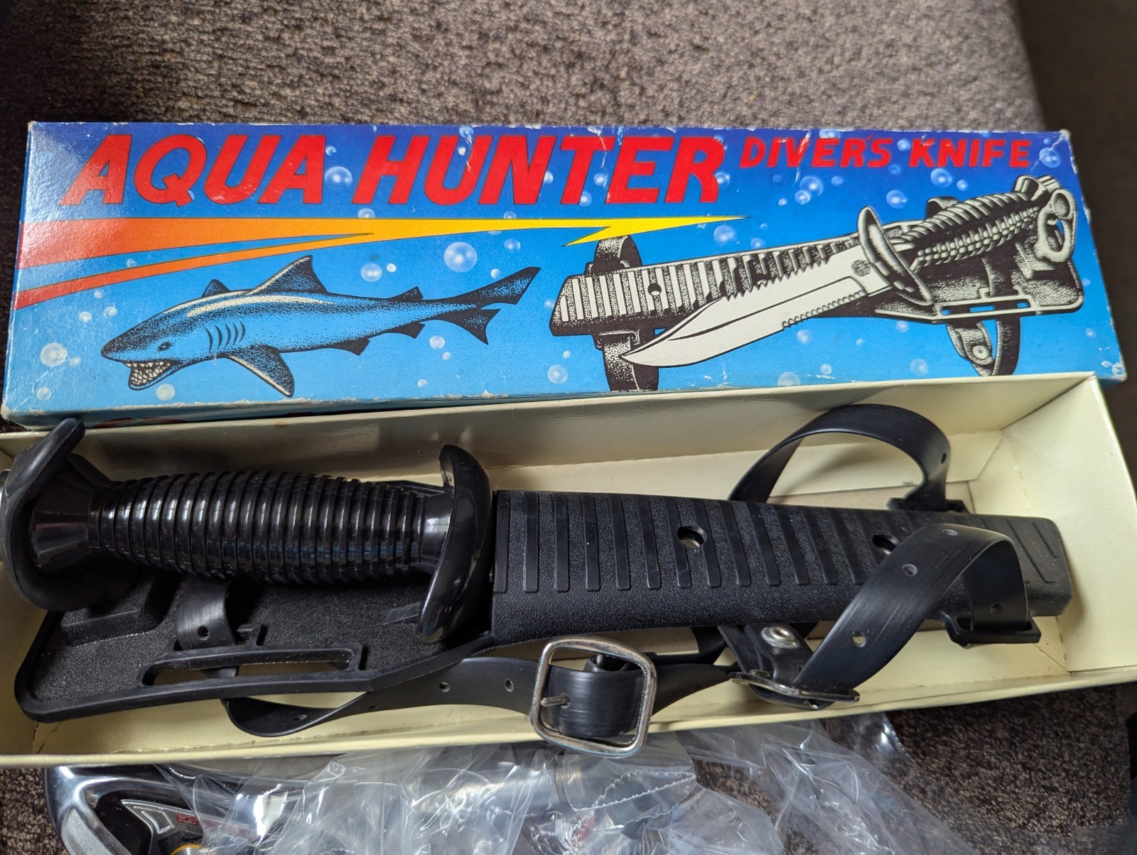Vintage AQUA HUNTER DIVERS Knife United Stainless Steel Uc412 W/ SHEATH Rare