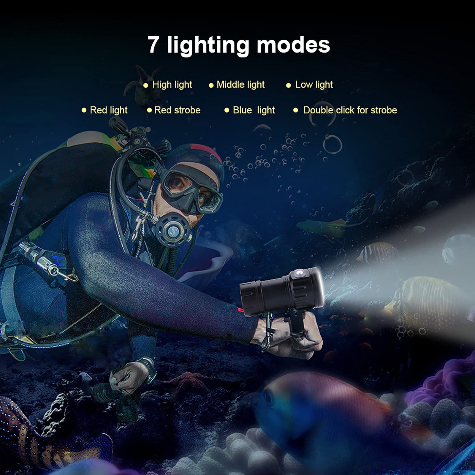 Camrusic Dive Light, Diving Flashlight 18000 Lumen IPX8 Waterproof Black