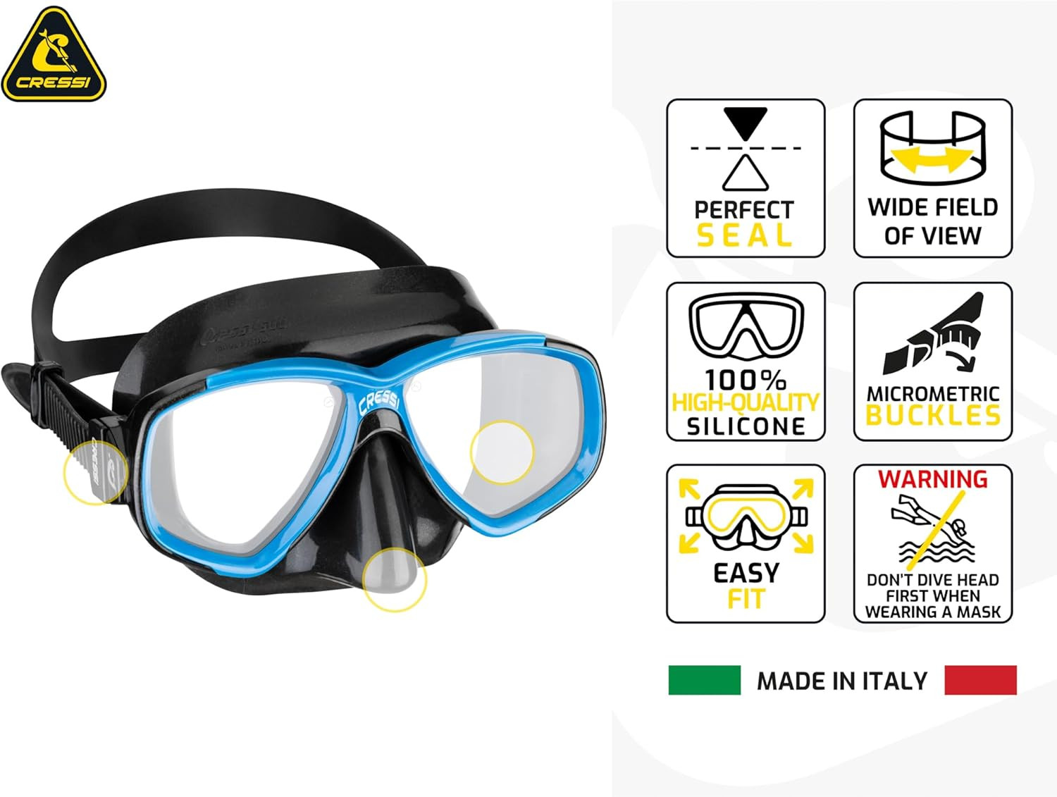 Adult Small Inner Volume Silicone Mask for Scuba, Snorkeling – Perla: Made in It