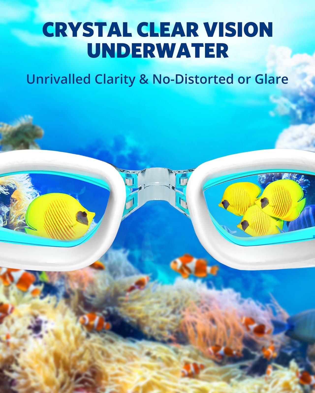 Aegend Swim Goggles, 2 One Size, Bright Slivery & Sky Blue With Strap