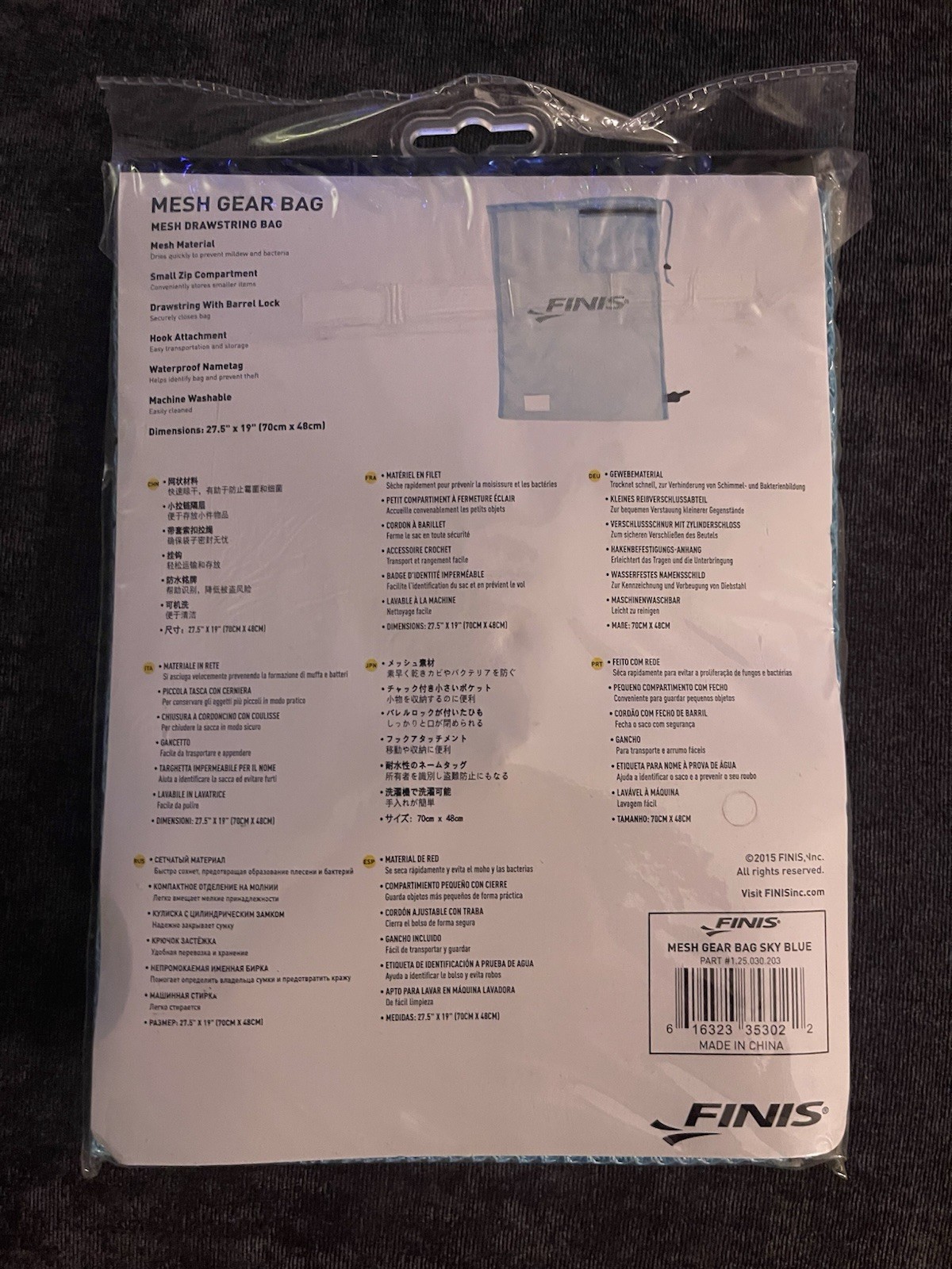 FINIS Mesh Gear Bag Sky Blue Mesh Drawstring Bag, Model 1.35.030.203