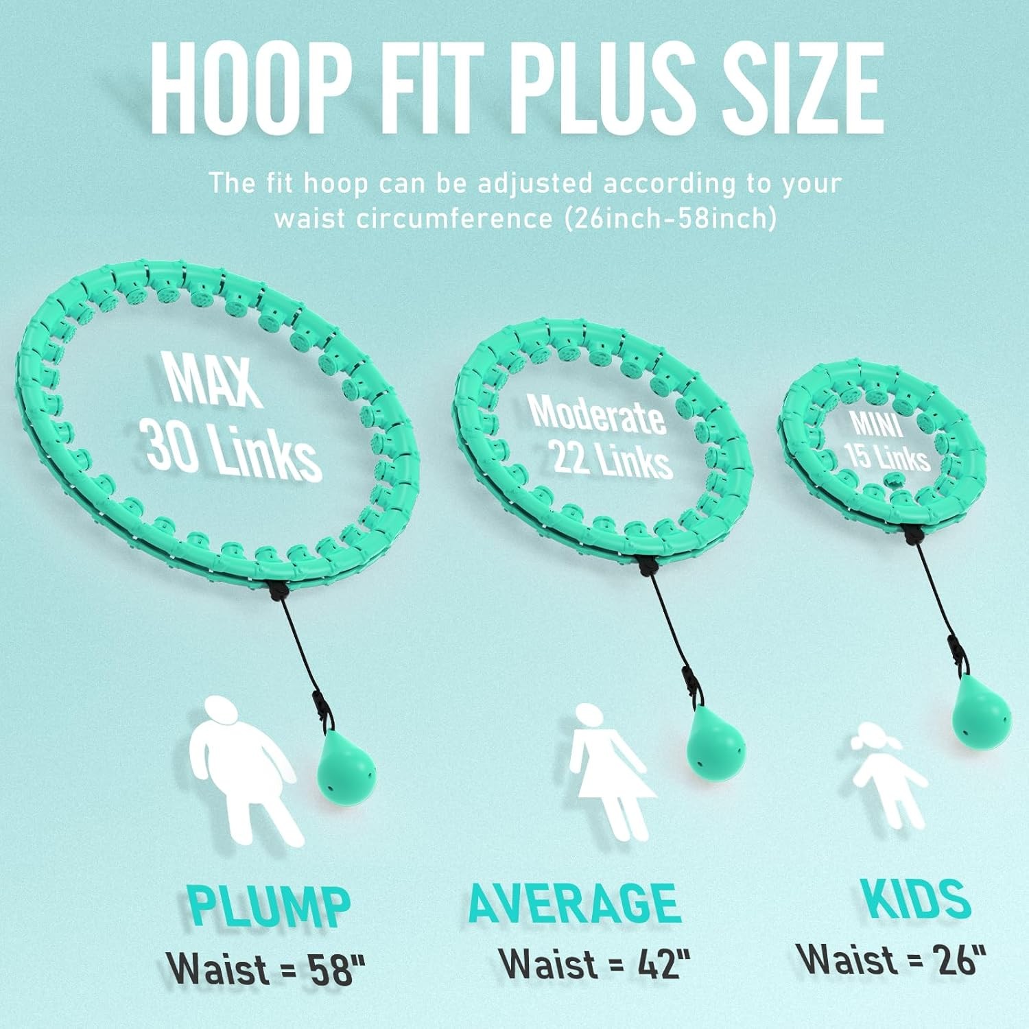 JKSHMYT Weighted Hula Circle Hoops for Adults Weight Loss, 58 inch, cyan
