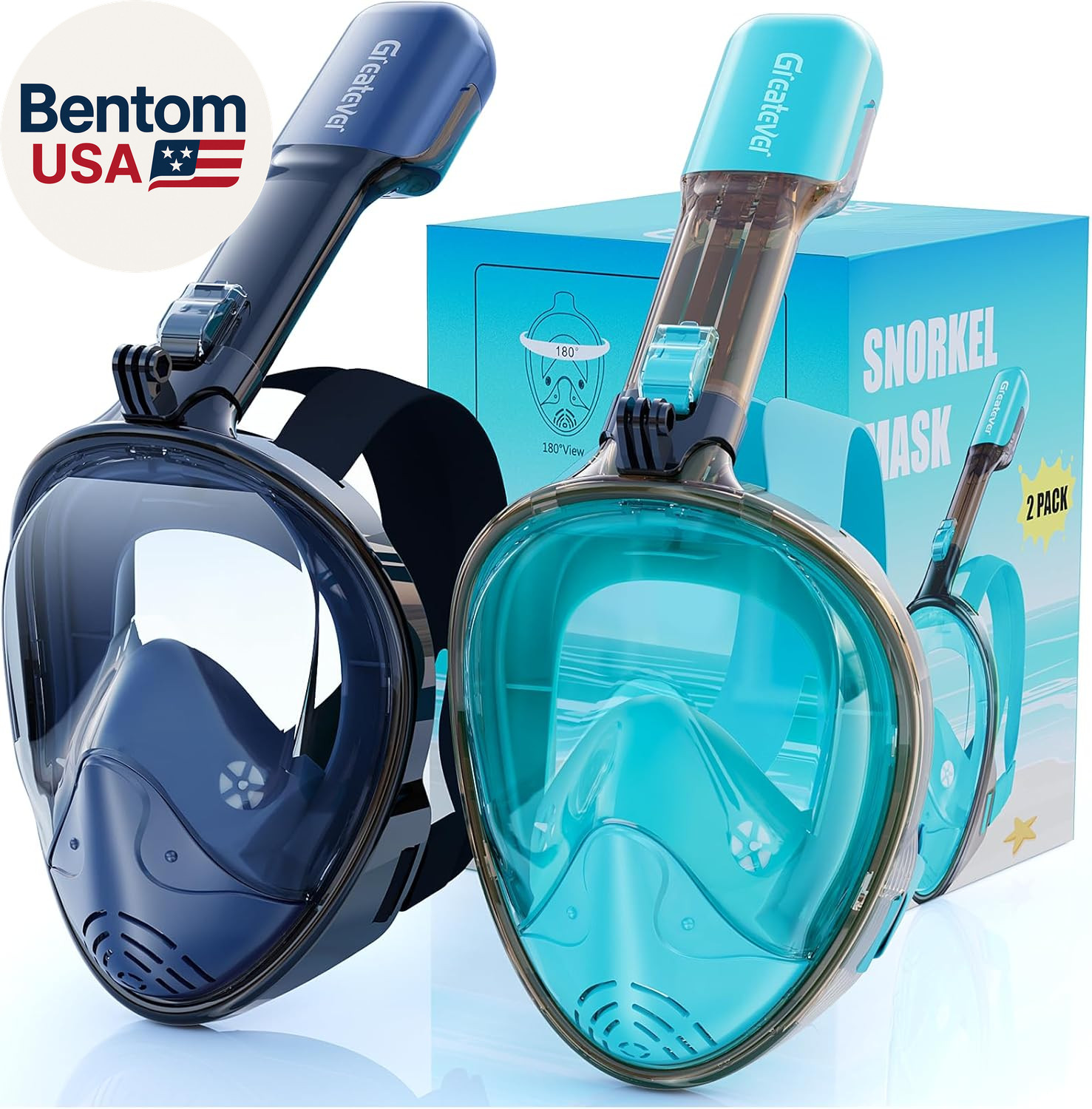Full Face Snorkel Mask, Snorkeling Gear for Adults with Latest Dry Top Breathing