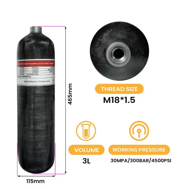 3L Carbon Fiber Cylinder High Pressure Tank Fill Station Valve 4500PSI 300BAR