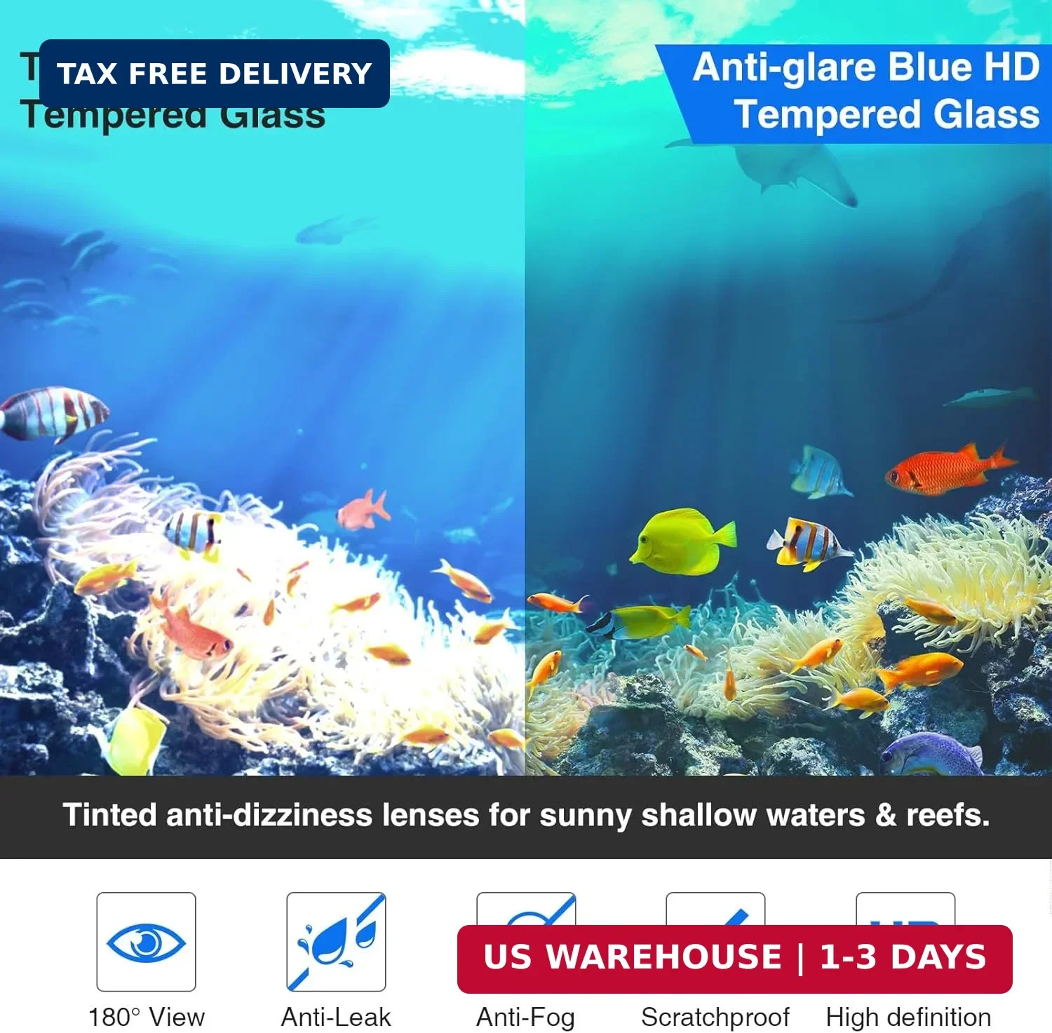 Snorkeling Gear for Adults, Snorkel Mask With Mirrored Tempered Glass Lens 180°