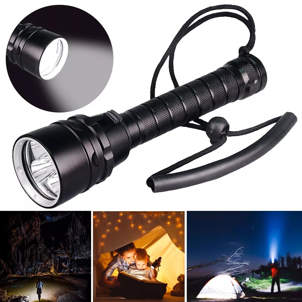 Scuba Diving Flashlight 3000 Lumens Unde Water 100 Meters Waterproof LED Power