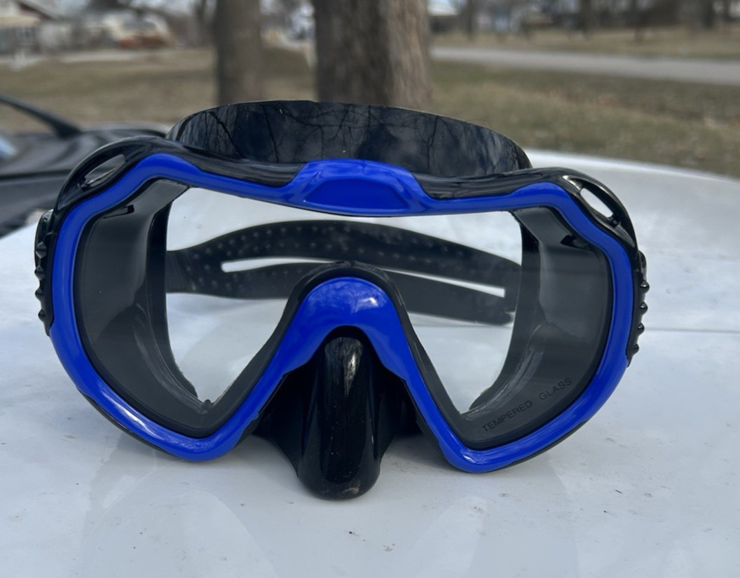 Snorkeling Gear for Kids Adults, 4 in 1 Travel Mask Fins Snorkel Set Blue Size M