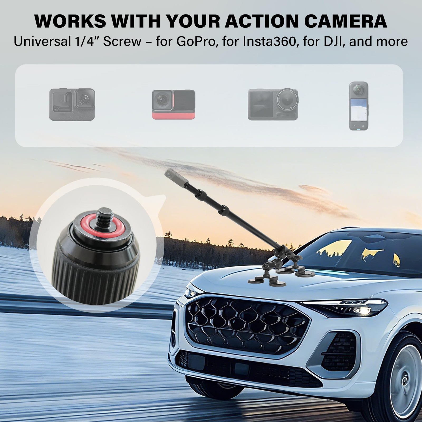 MEIENXIUS Magnetic Car Mount for Insta360 & Action Cameras, N52 Strong Black