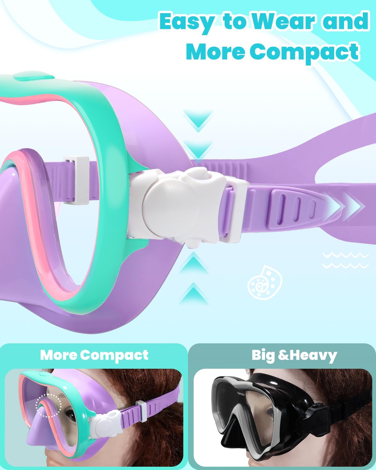 Seago Kids Swim Goggles with Nose Cover One Size, Purple White & Green