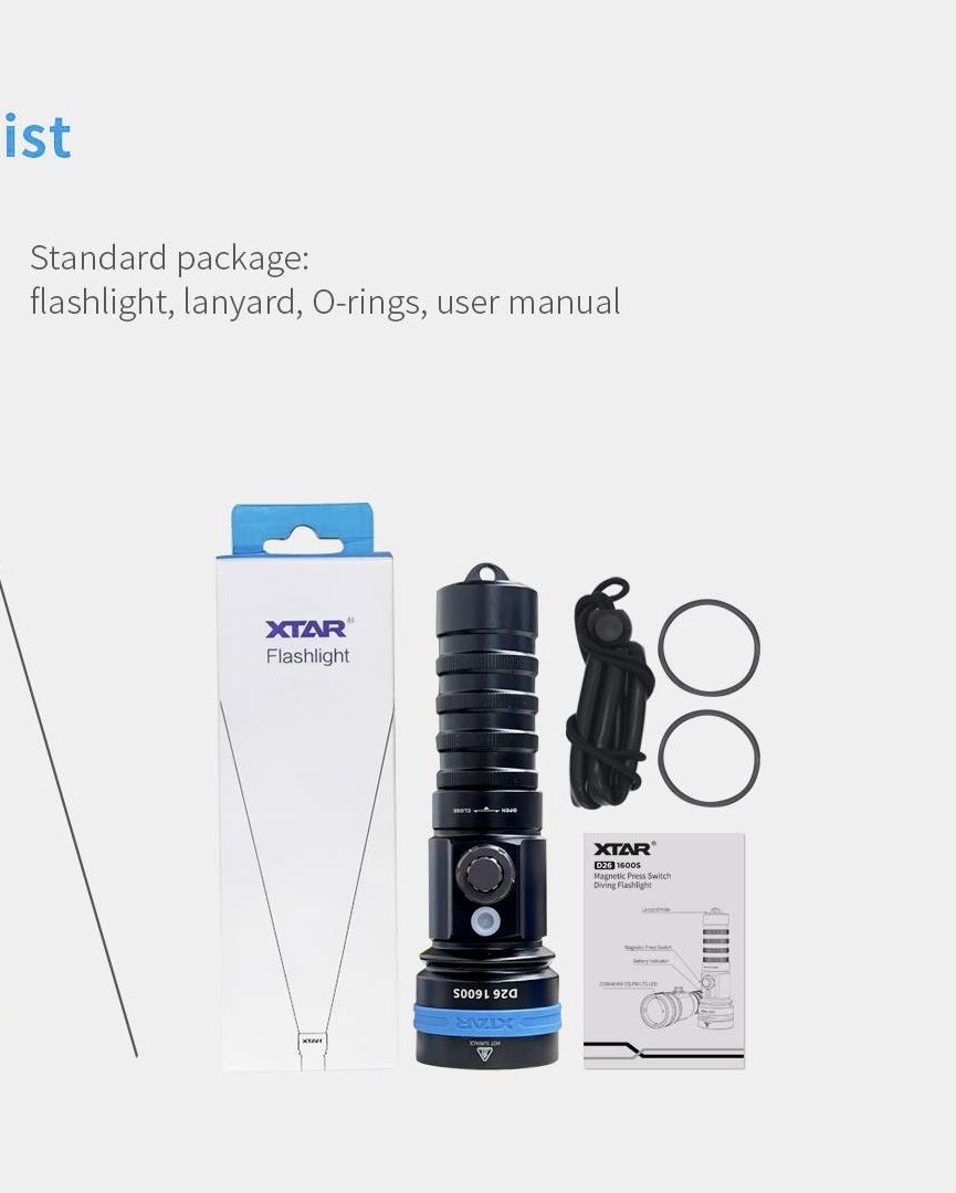 XTAR D26 1600S Diving Flashlight FULL SET (UPGRADED TWIN CHARGER) + SILCN GREASE