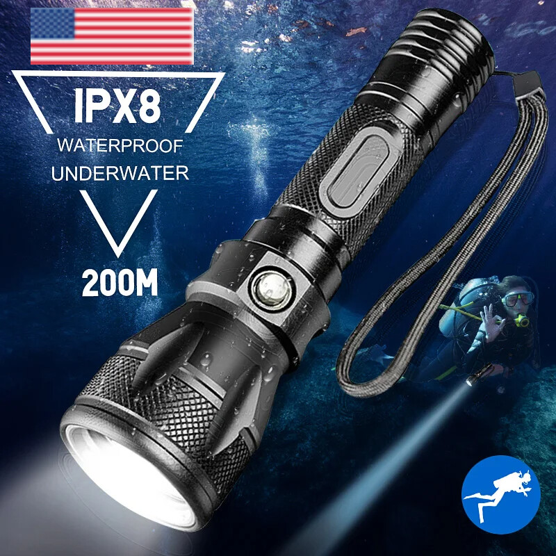 IPX8 Diving LED Flashlight Underwater 200m Rating Dive Light 5 Modes for Diving