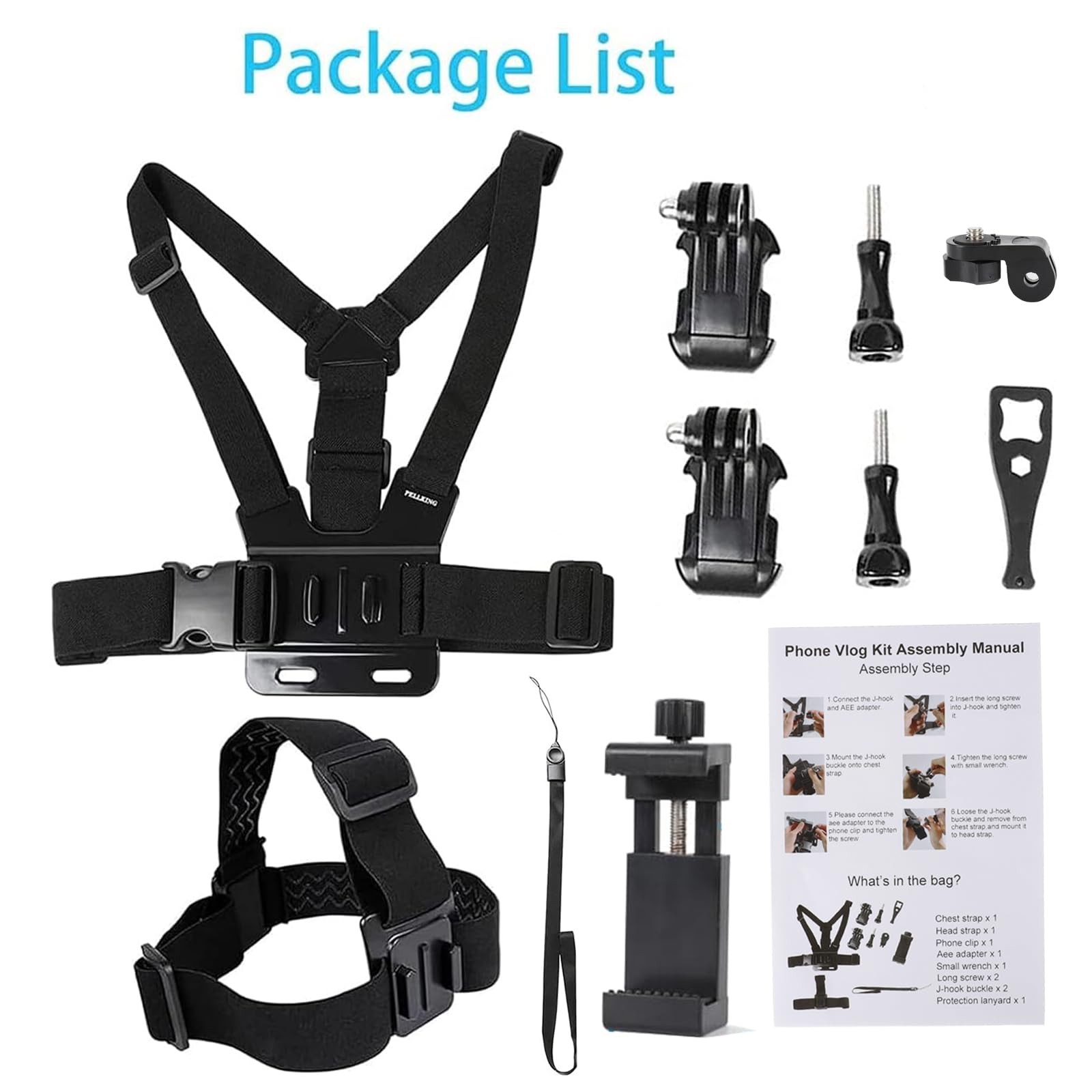 PellKing Mobile Phone Chest Strap ONE SIZE FITS ALL (130 – 250 lbs.), Black