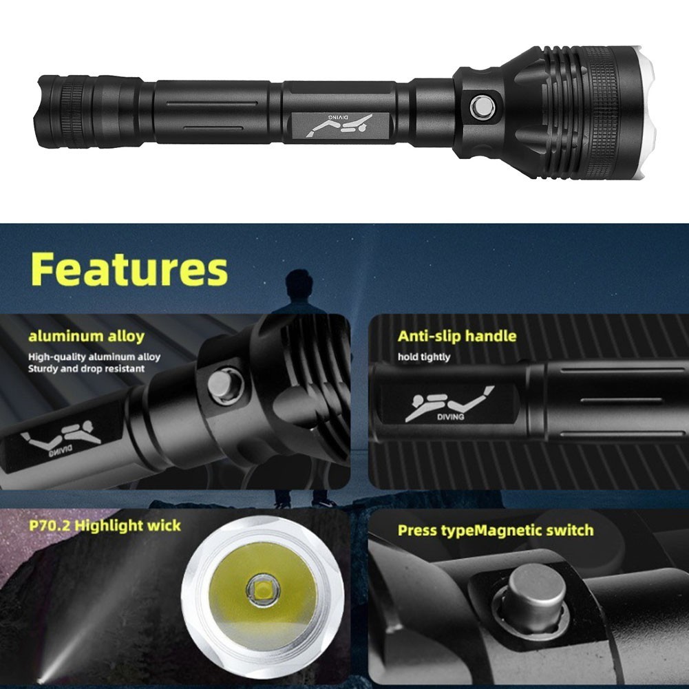 White Light Flashlight Sporting Goods Diving Flashlight Underwater Highlight