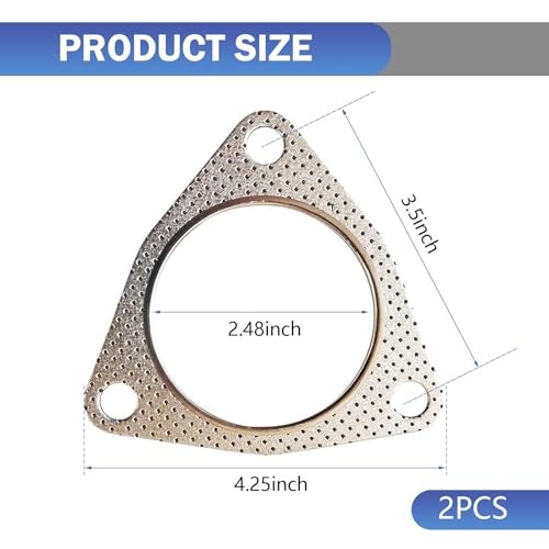2 PCS Exhaust Gasket Three-Bolt Exhaust Flange Gasket, Durable Catalytic 2.5″