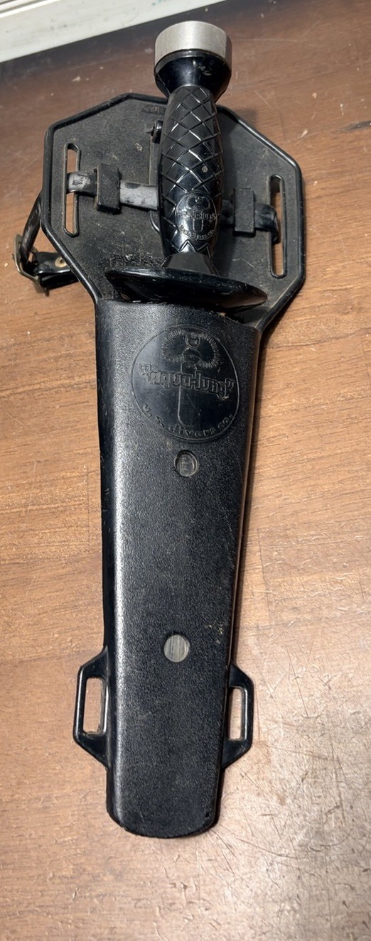 Vintage 1960s Aqua Lung US Divers Knife w/ Sheath, Stainless Steel, Japan