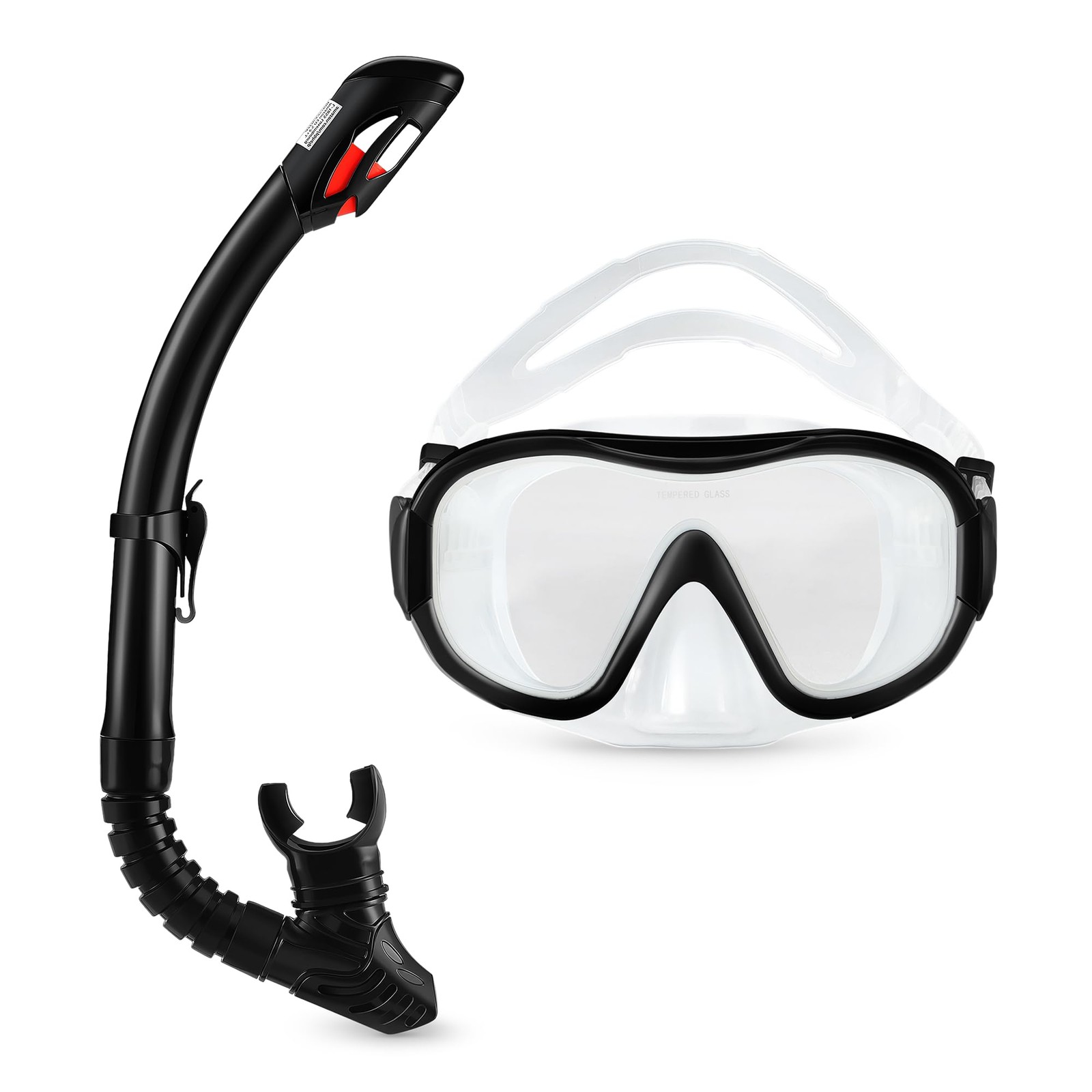 Amazon Basics Snorkel Mask with Dry-Top Tube Snorkel, Black/Transparent/Red