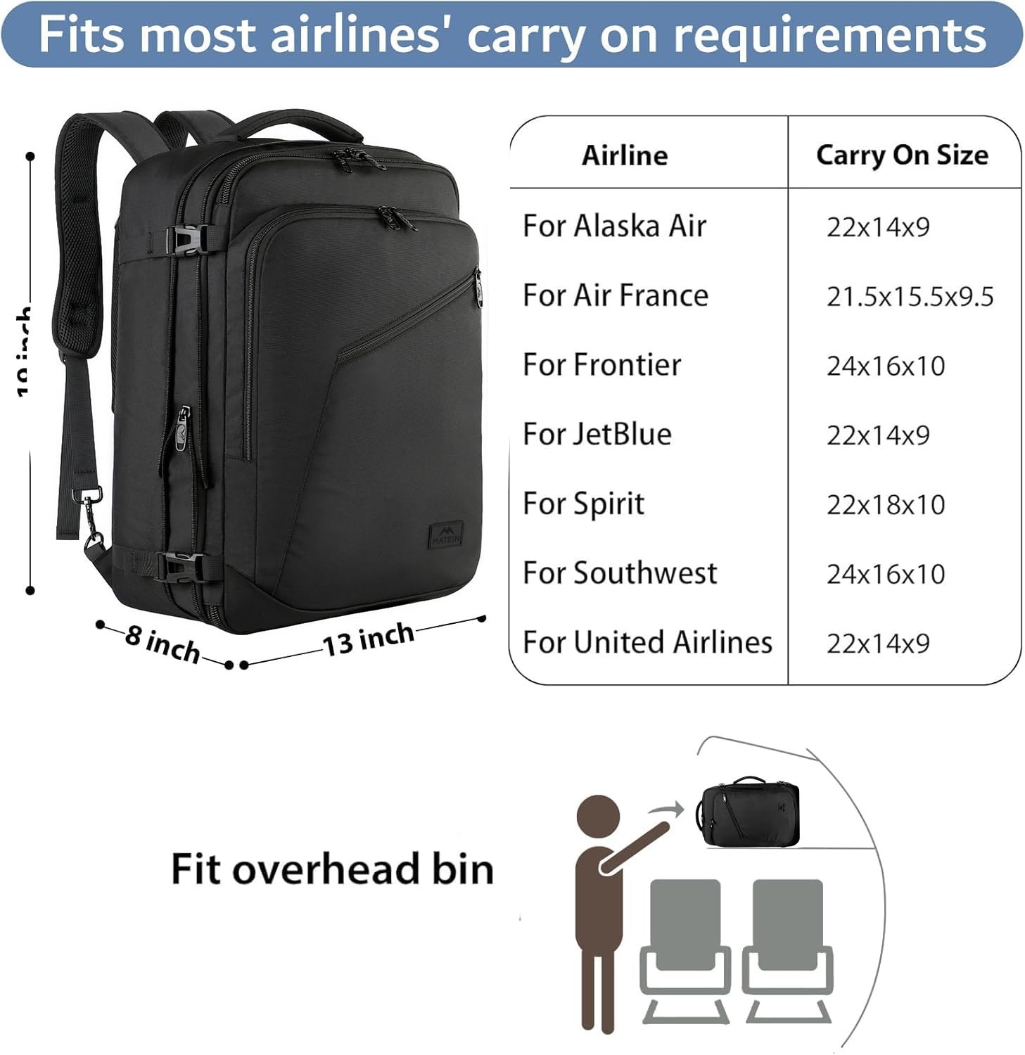 MATEIN Carry on Backpack, Extra Large Travel Backpack X-Large, Black