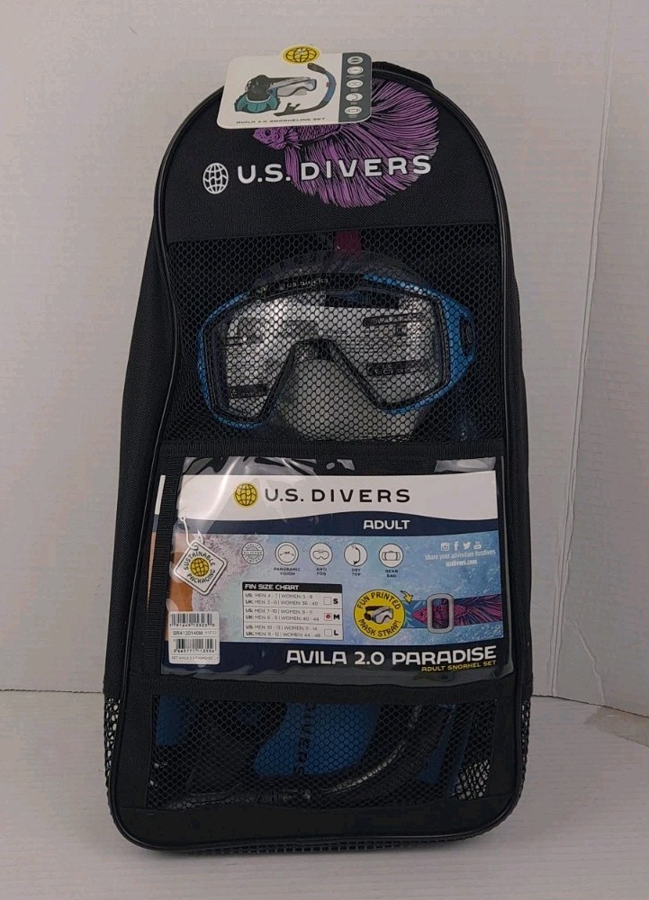 U.S. Divers Avila 2.0 Paradise Adult Snorkel Set Betta Black Blue Size Medium