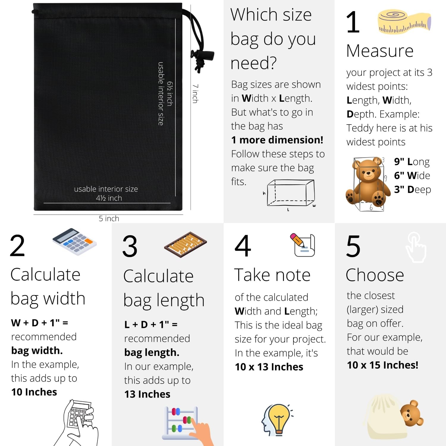 PALTERWEAR Drawstring Bag with Toggle – Nylon Cinch and 5 x 7 Inch, Black