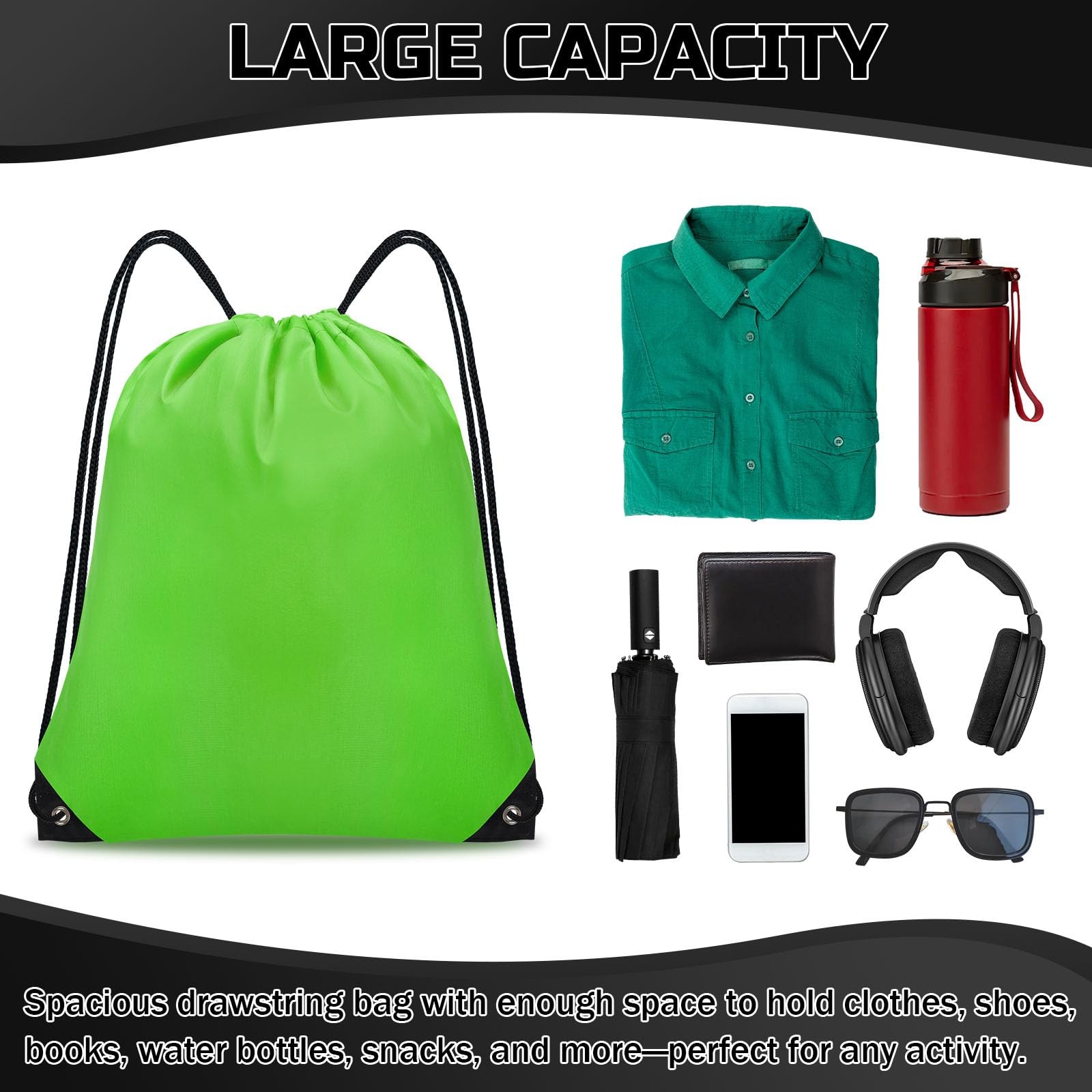 Grneric Drawstring Backpack Bulk 60 PCS, 16.5″ x 13.3″, Multicolor