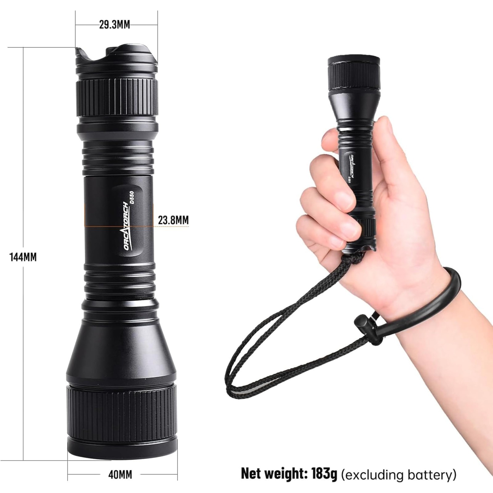 Orcatorch D550 Dive Light 1000 Lumens Scuba Diving Flashlight 3 Modes Ip68