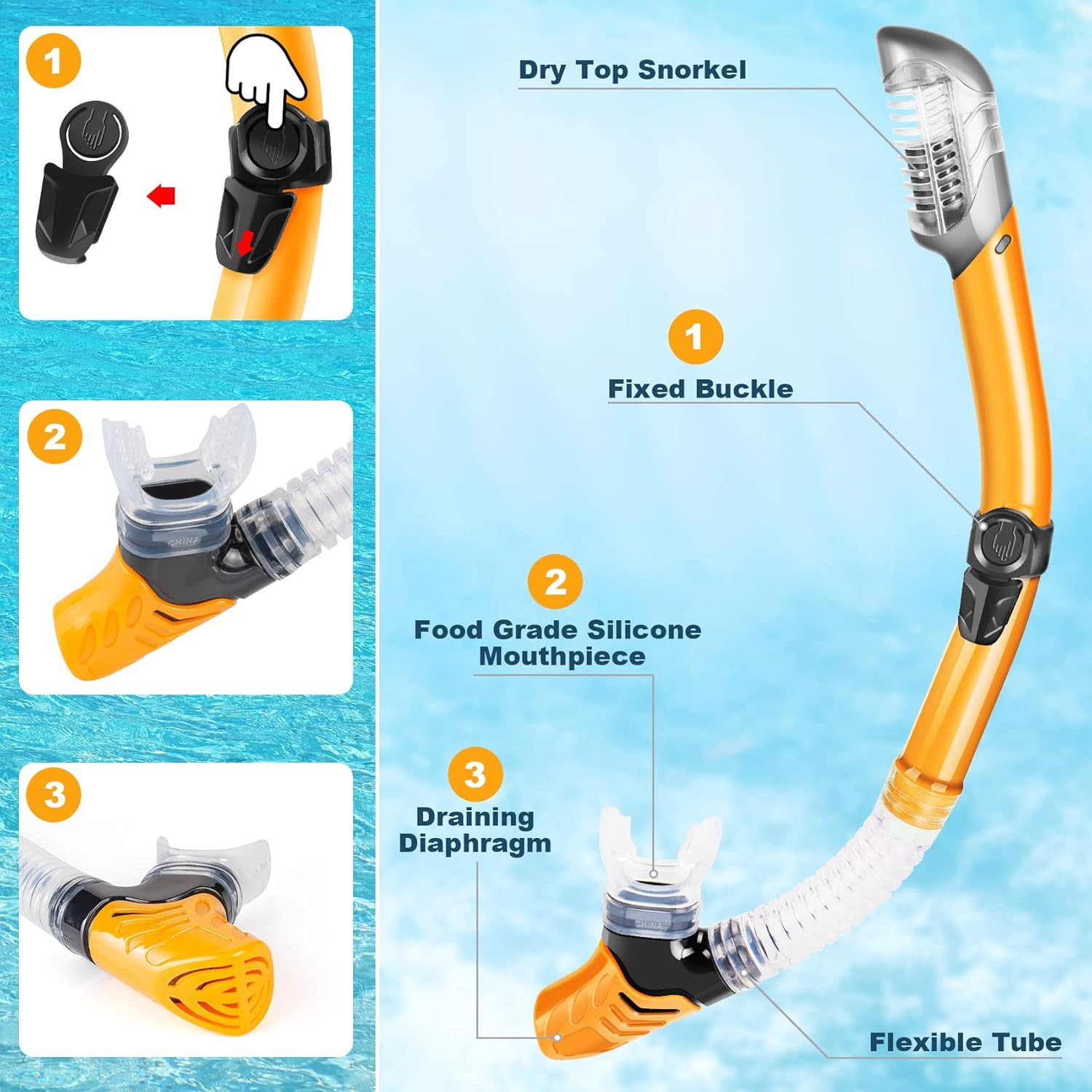 Mask Fin Snorkel Set, Travel Size Snorkeling Gear for Adults with Panoramic View