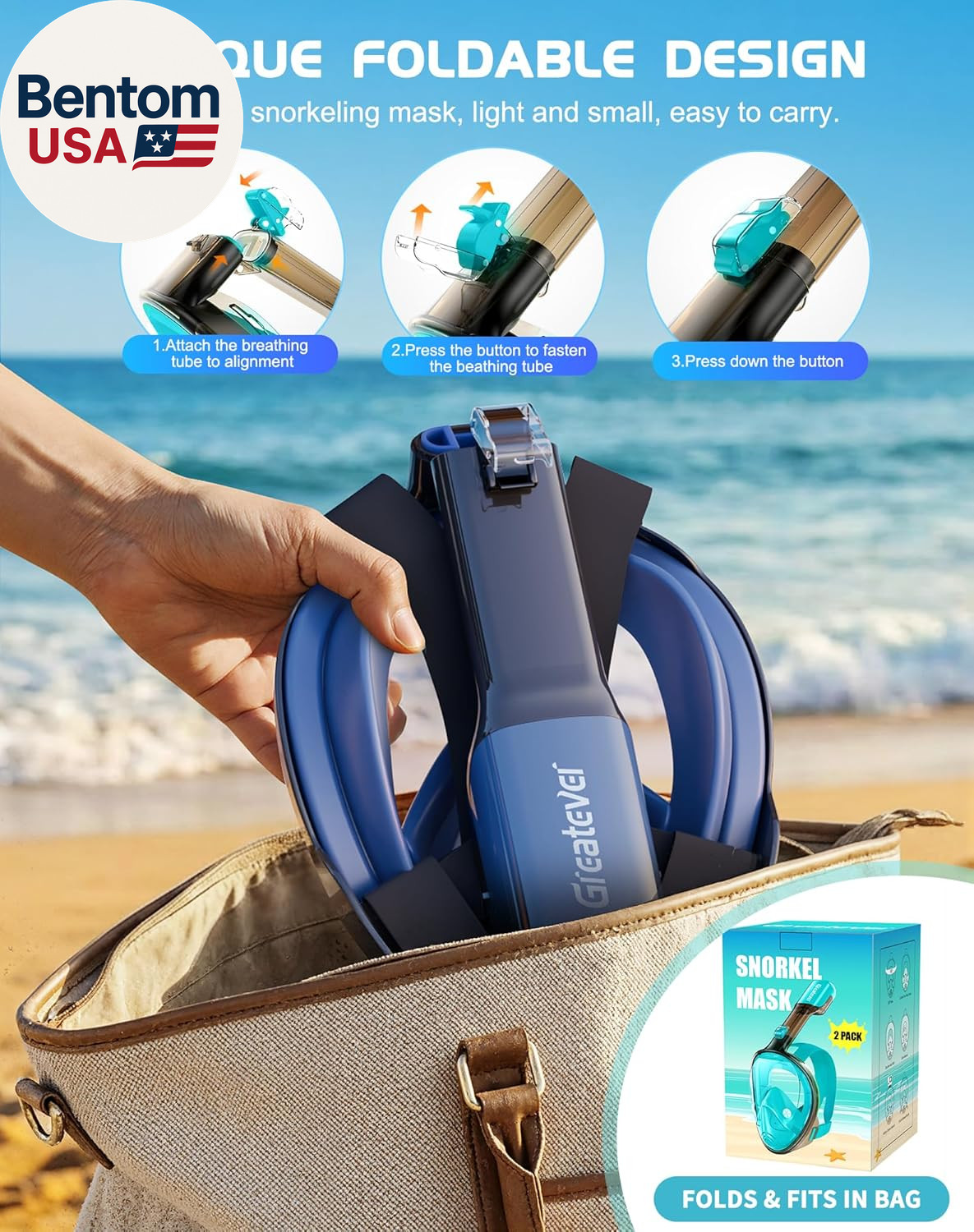 Full Face Snorkel Mask, Snorkeling Gear for Adults with Latest Dry Top Breathing