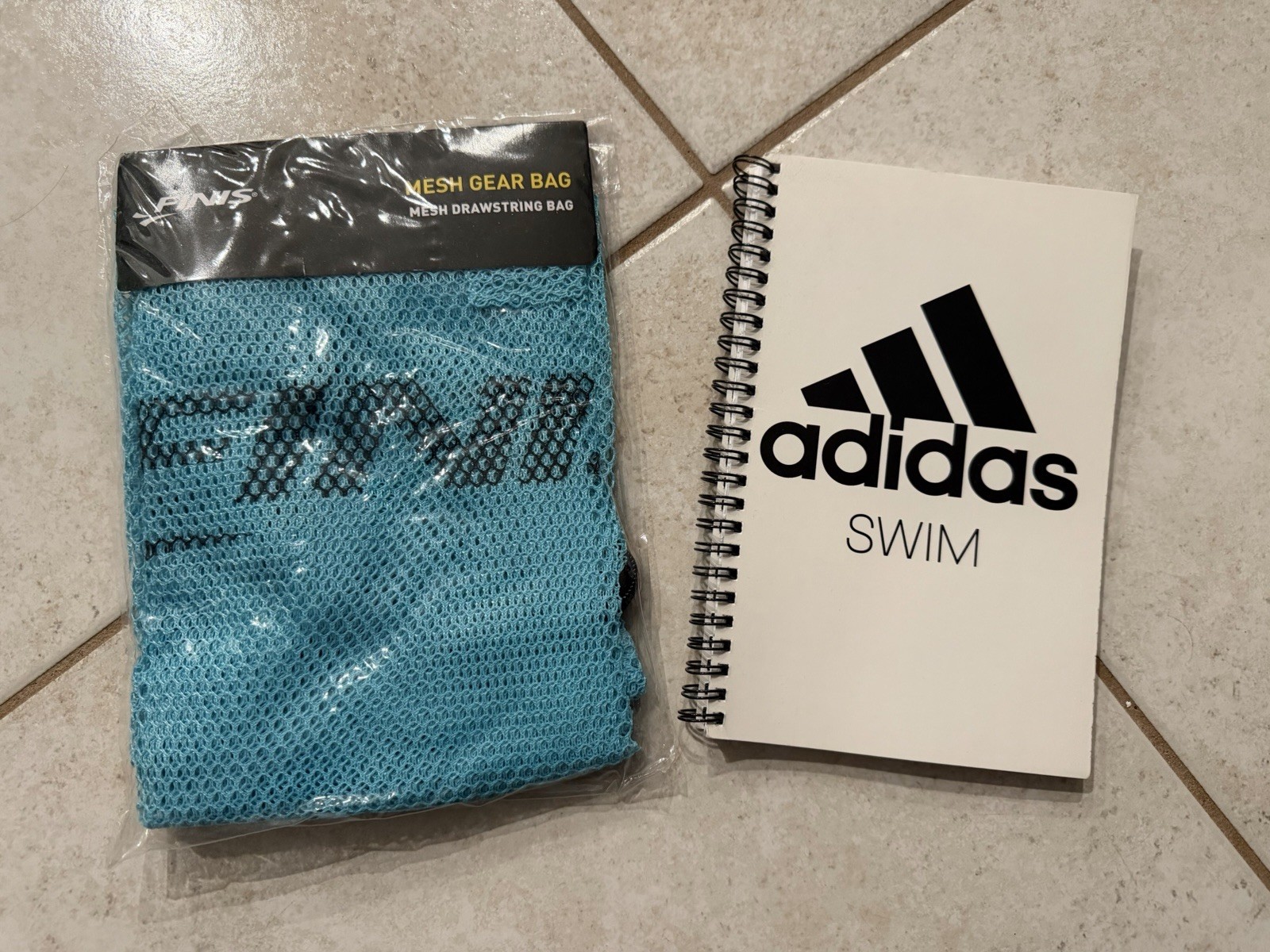 FINIS Mesh Gear Bag Mesh Drawstring Bag, Sky Blue & Adidas Swim Mini Notebook