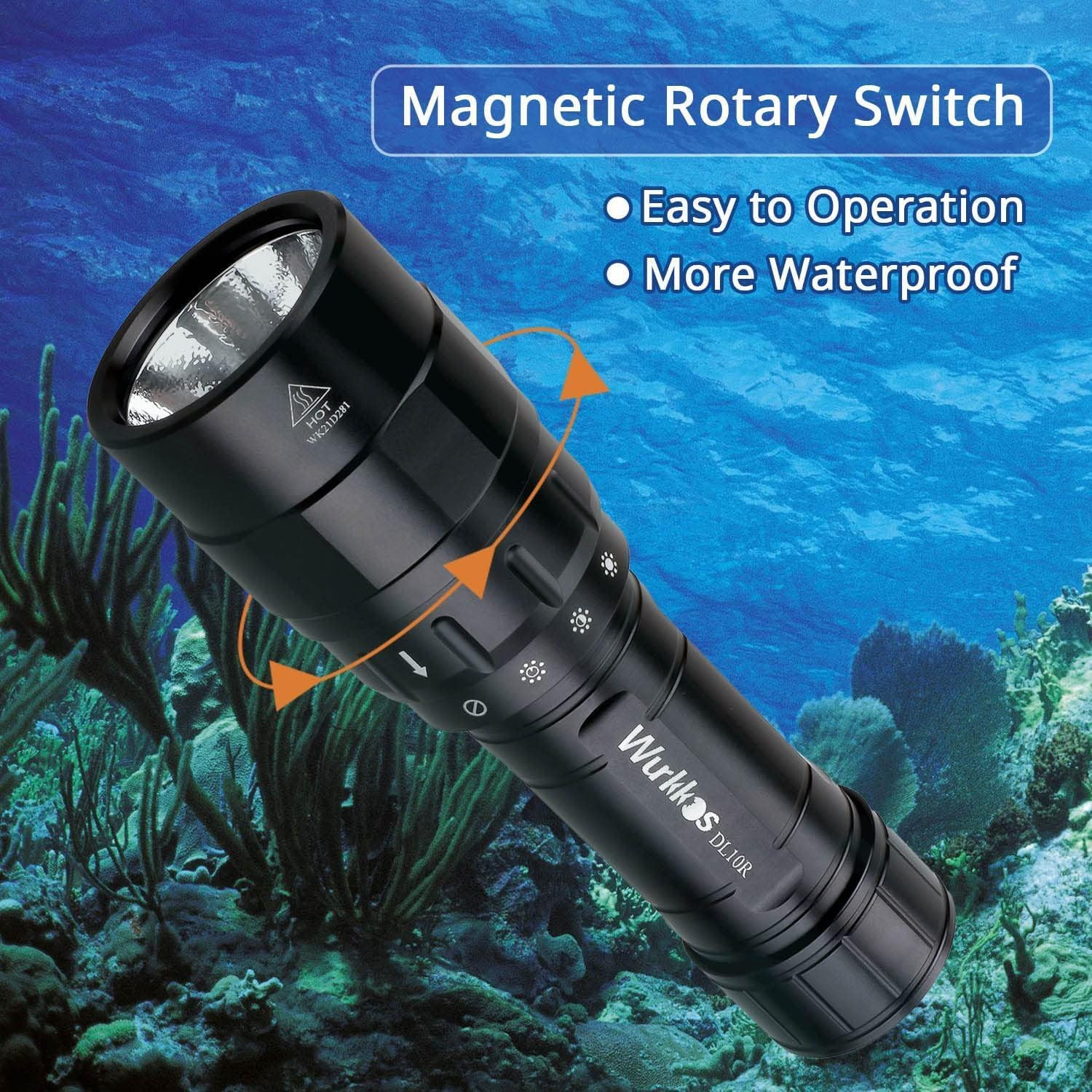 DL10R Dive Light, 4500 Lumens Super Bright Scuba Diving Flashlight, Type C Recha
