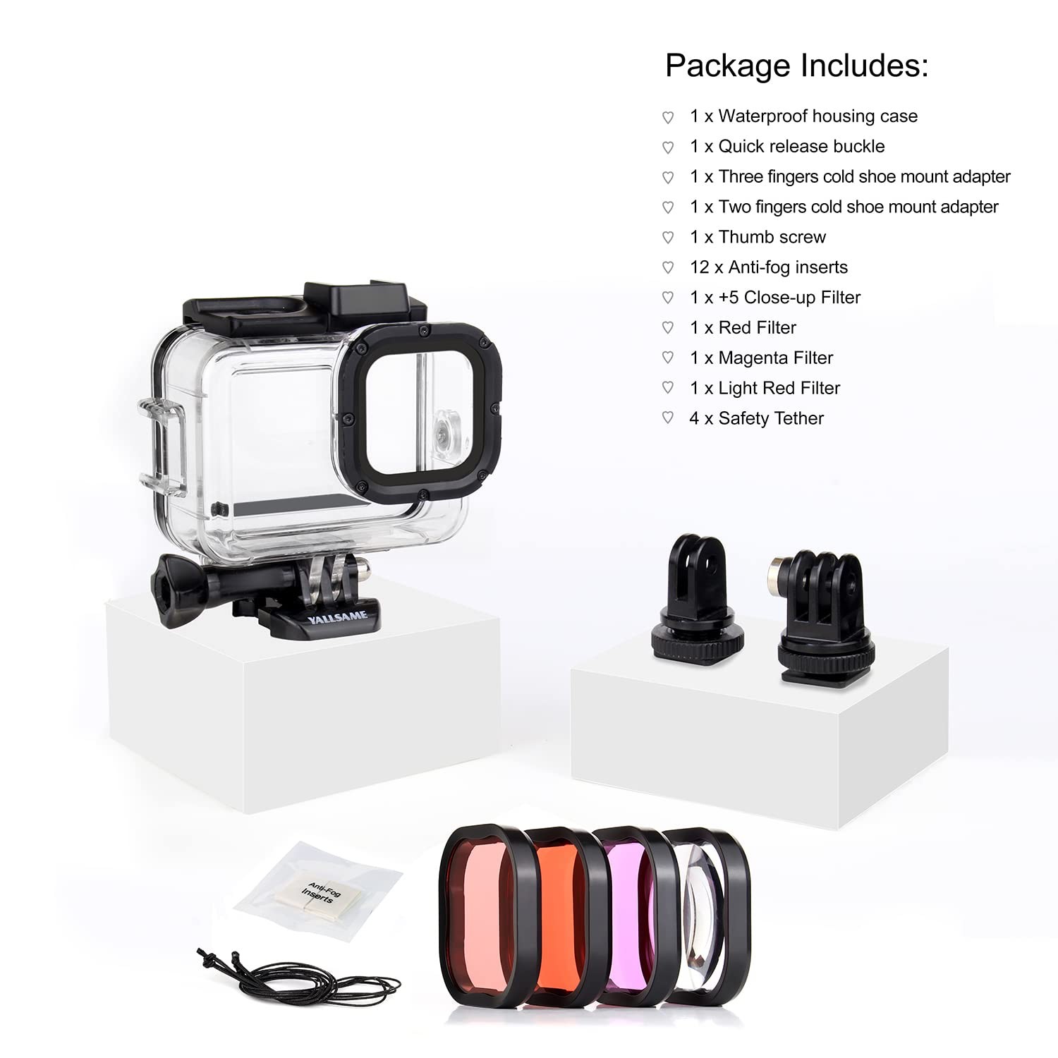 YALLSAME Waterproof Case and Filters for Hero 9/10/11/12/13