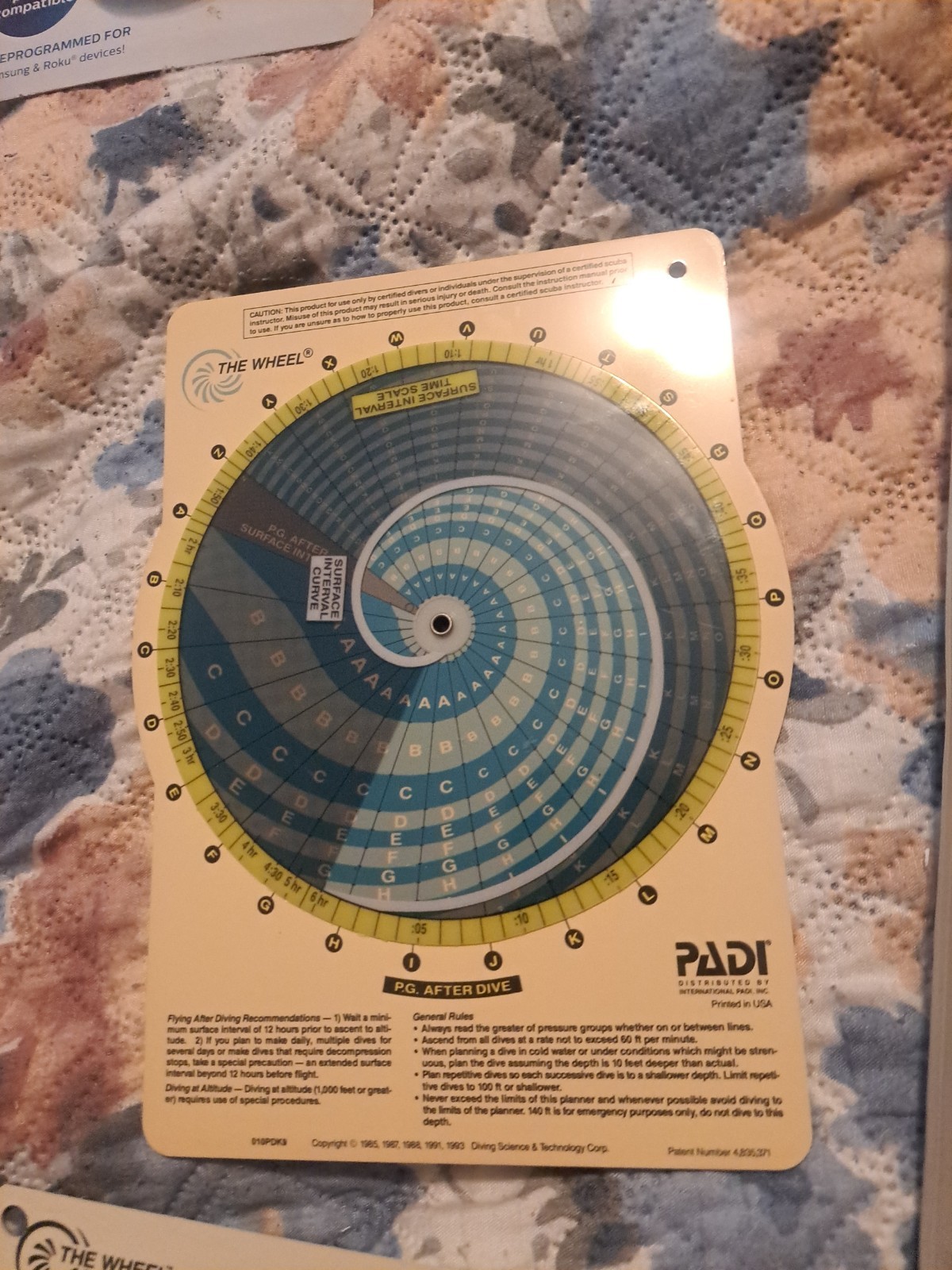 PADI The Wheel & Table Recreational Scuba Dive Planners & Instruction Booklet