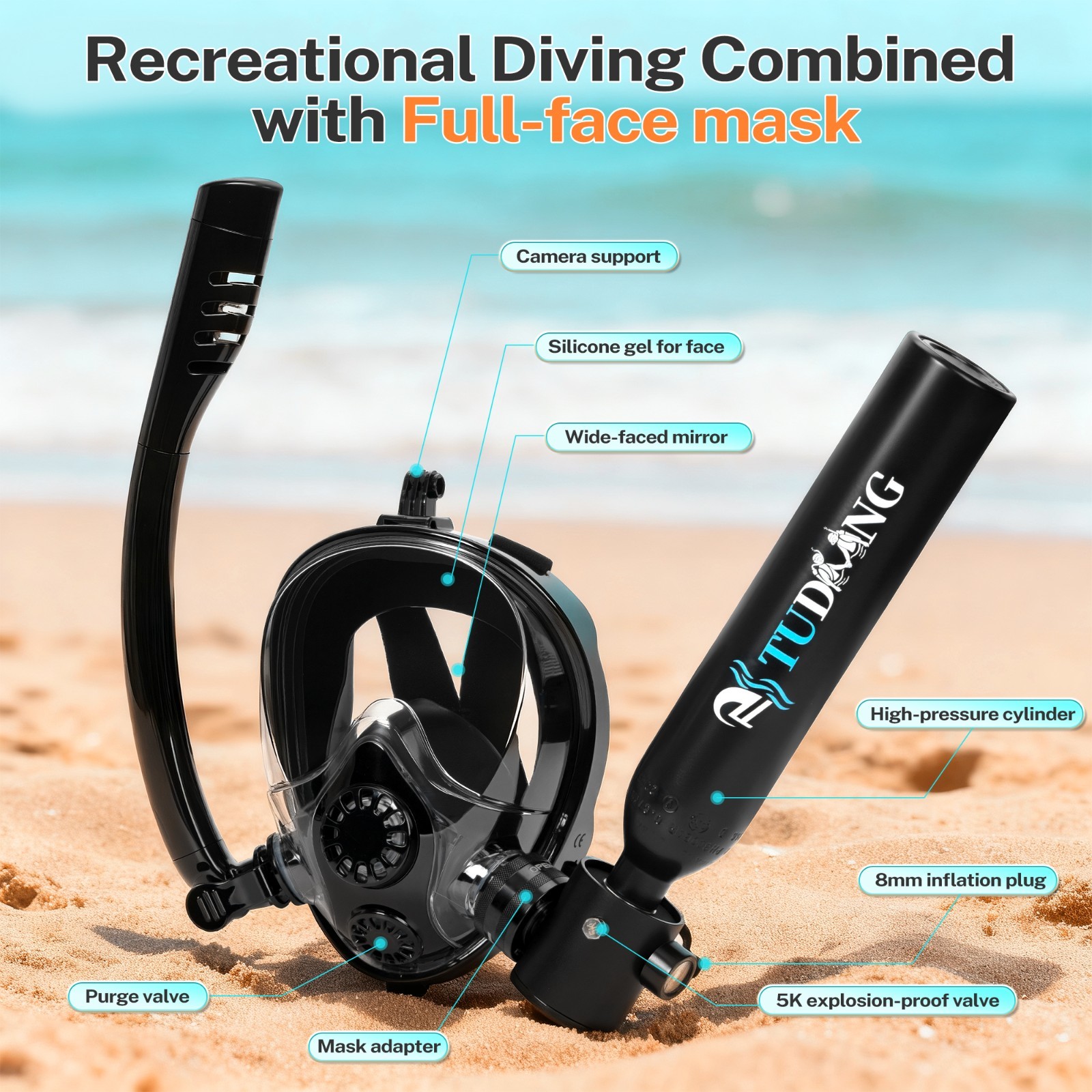 TUDIVING-Diving Air Tank Suits 0.5L Mini Scuba Tank with Snorkel Mask Lung Tank