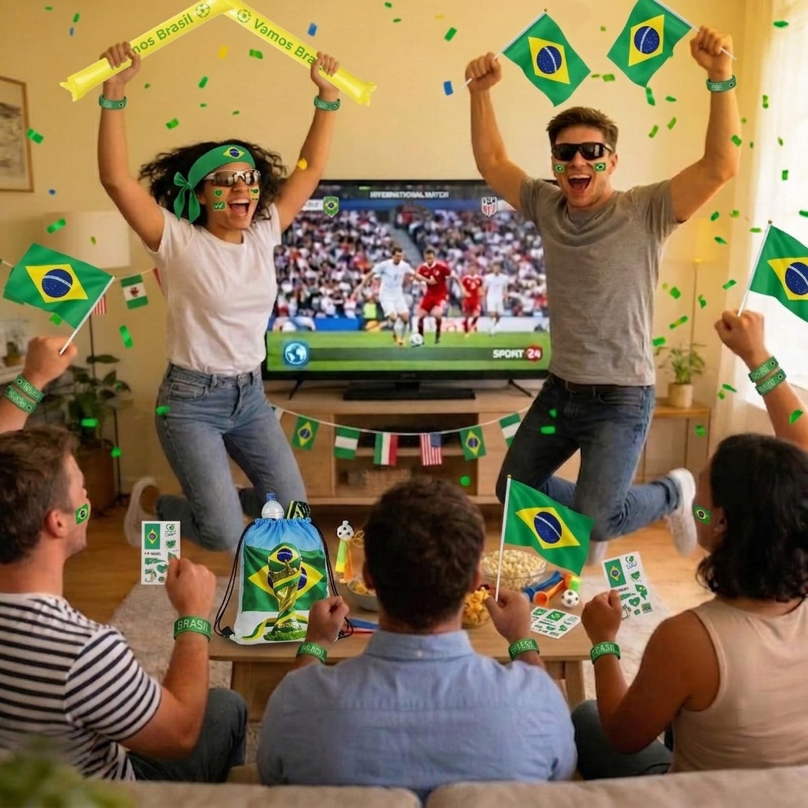 KINFAVOU 2026 World Cup Brazil Soccer Fan Gear Set, 7-Piece One Size,