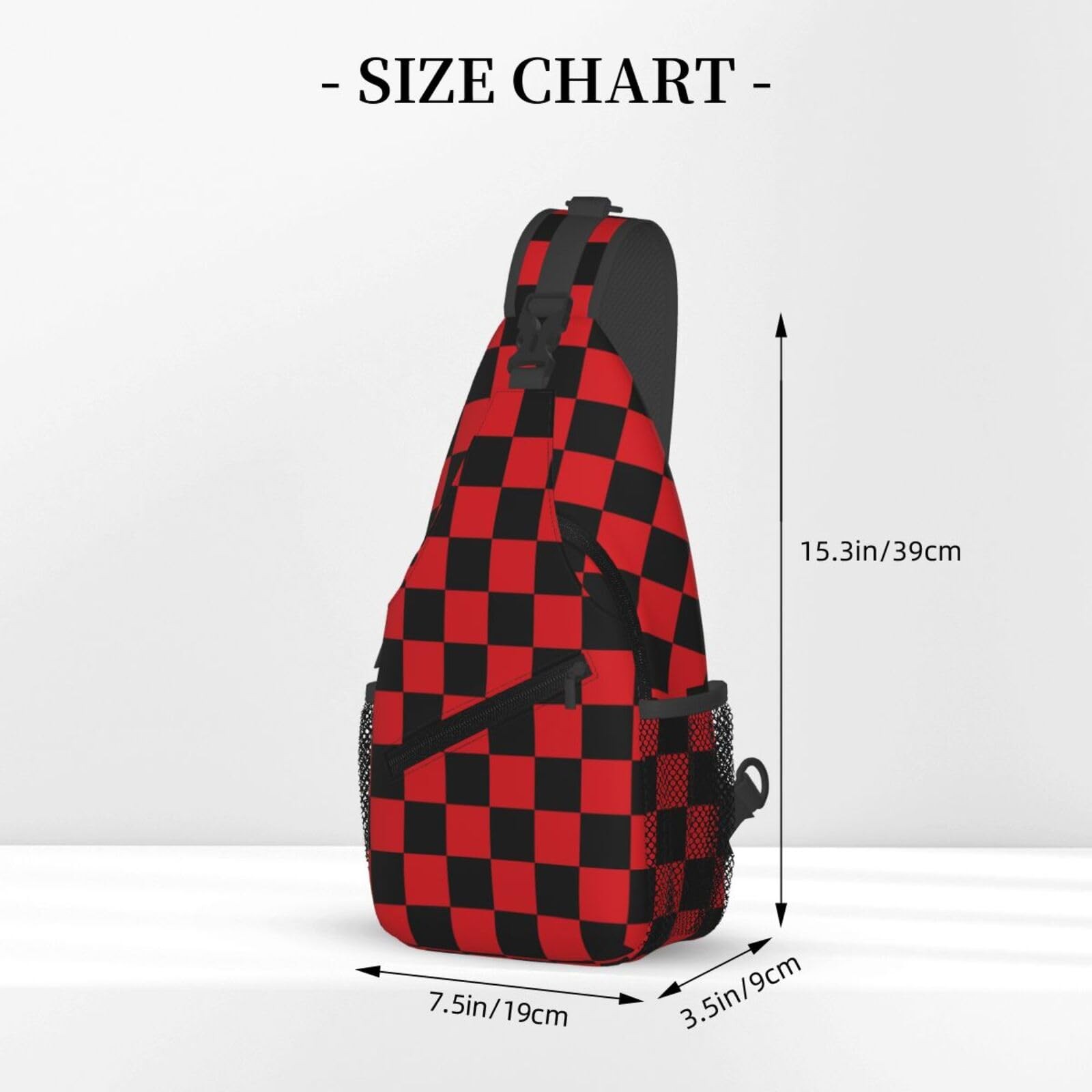 LOSTORCHI Checkered Crossbody Sling Bag for Women 15.3″x7.5″x3.5″, Black Red