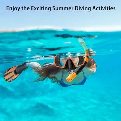 Snorkeling Gear for Adults,Mask Fins Snorkel Set,Panoramic Small-Medium Orange