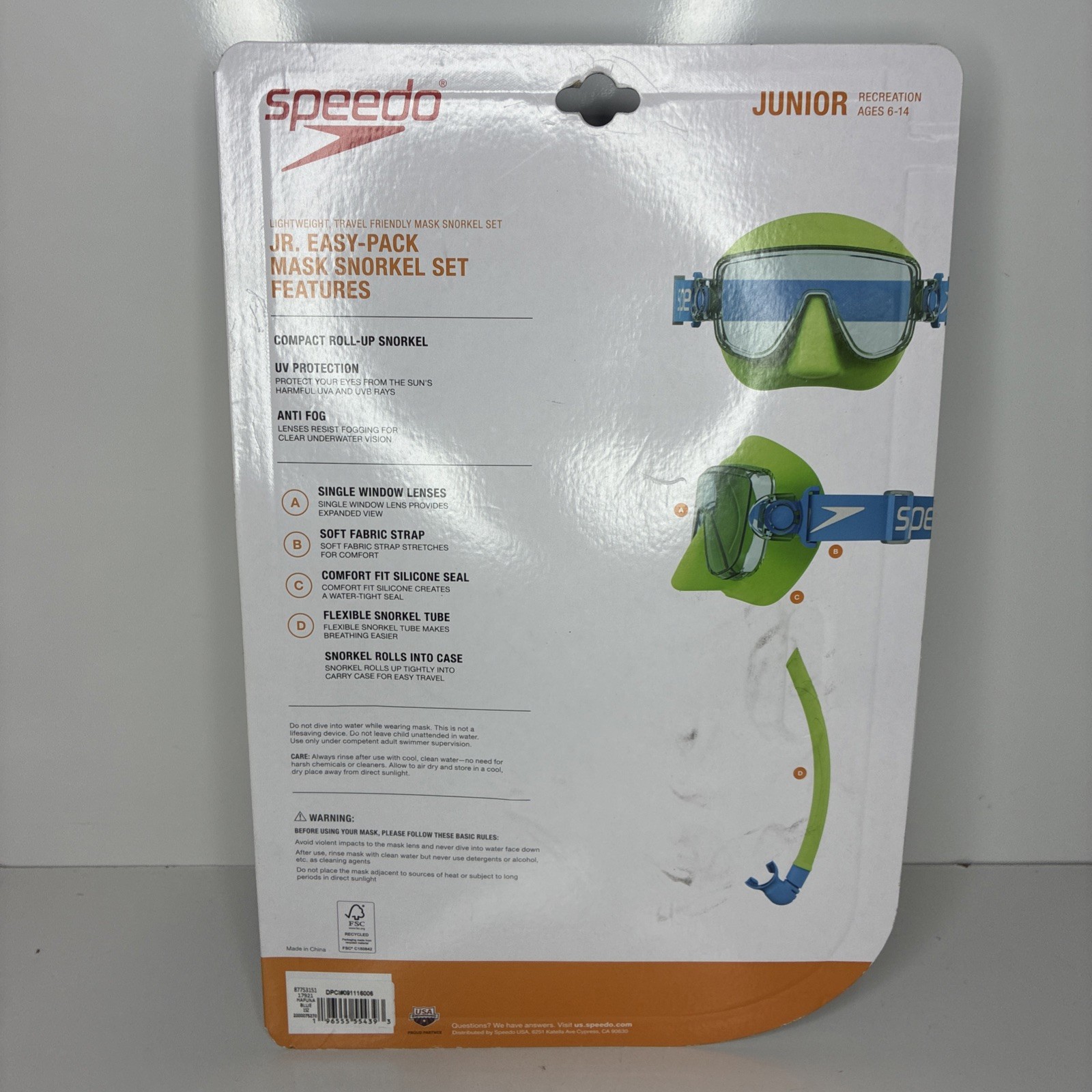 Speedo Junior Travel Mask and Snorkel Set – Blue/Grey/Coral: Speedo Goggles Ages