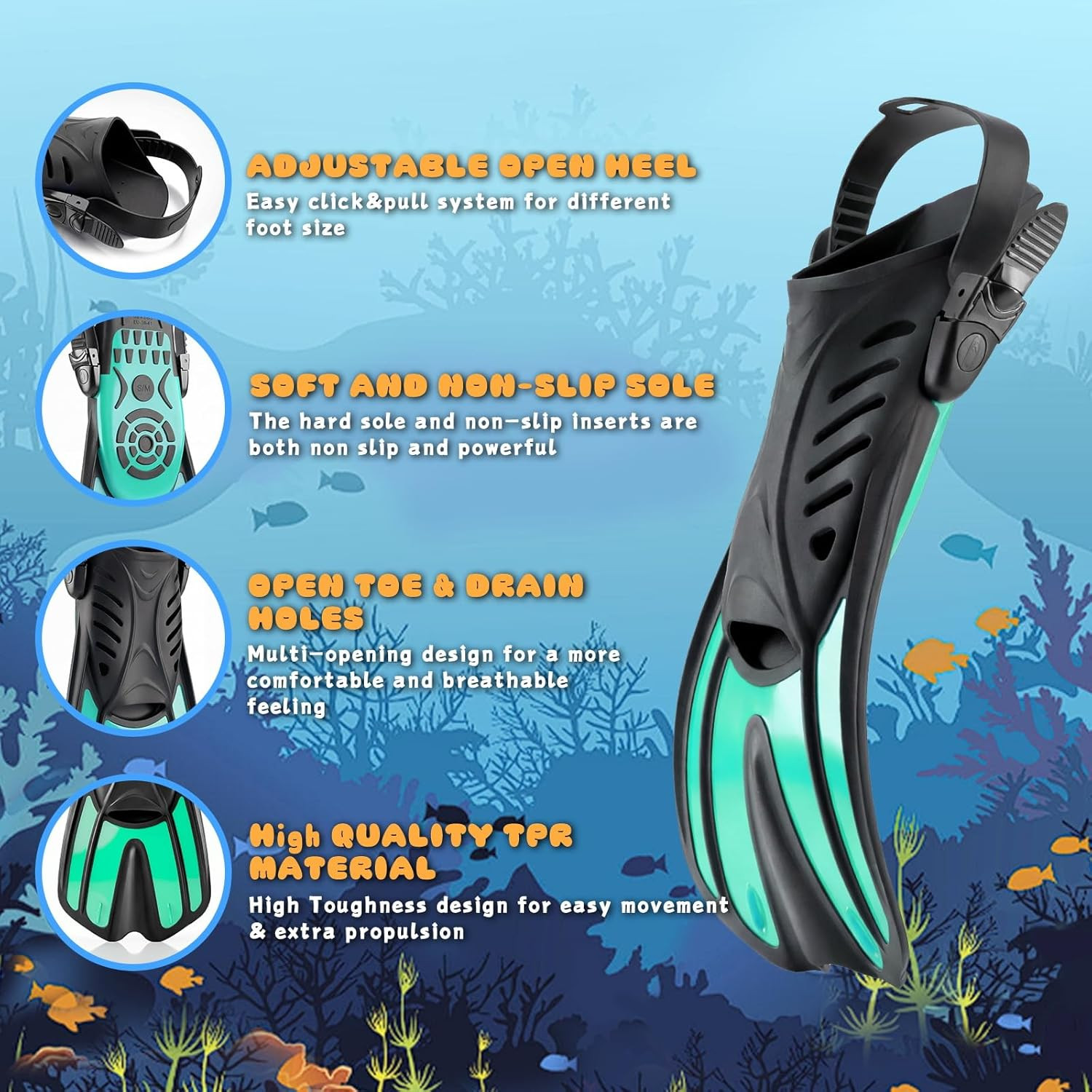 Snorkeling Gear for Kids Adults, 4 in 1 Travel Mask Fins Snorkel Set with Panora