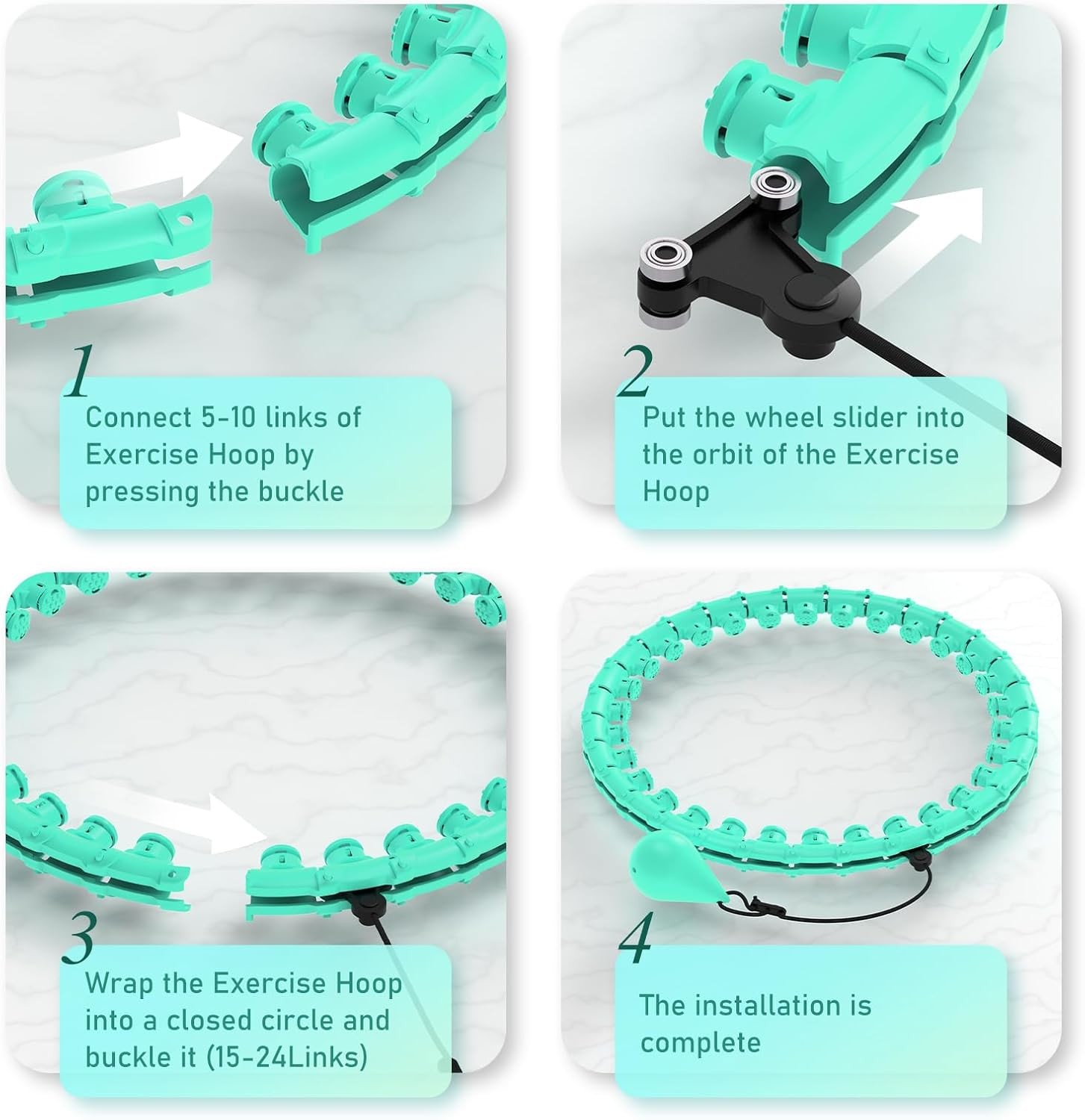 JKSHMYT Weighted Hula Circle Hoops for Adults Weight Loss, 58 inch, cyan